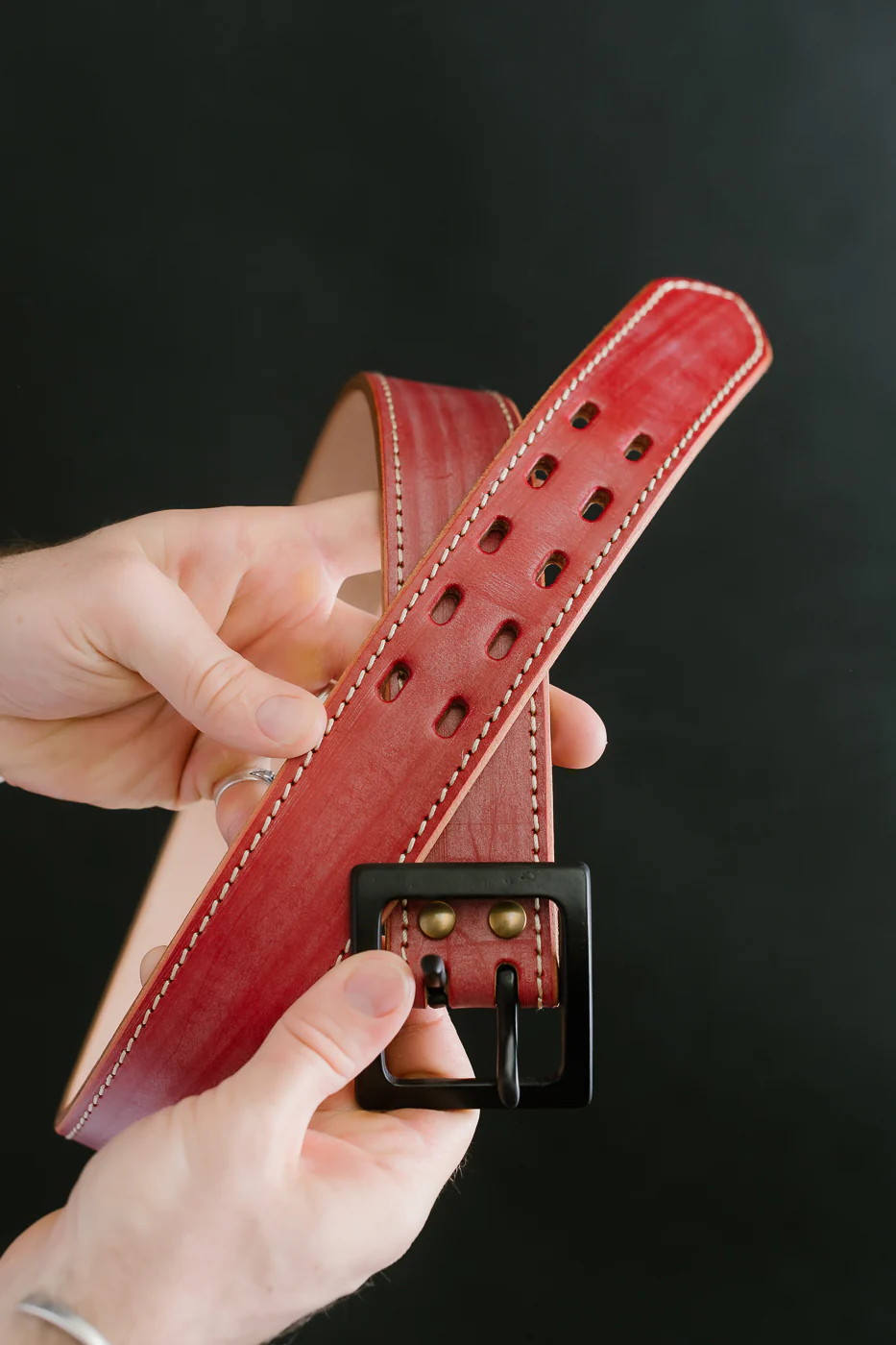 A107HSII - Extra Thick Bridle Leather Belt - Red - Image 6
