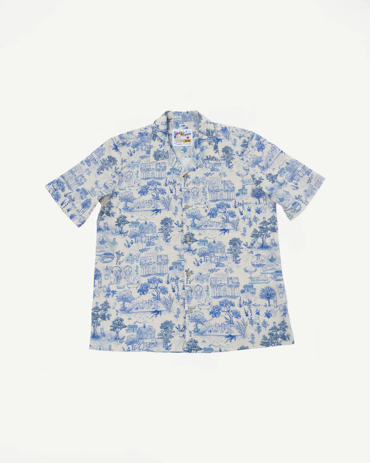 Aloha Shirt - Linen Cats - Blue