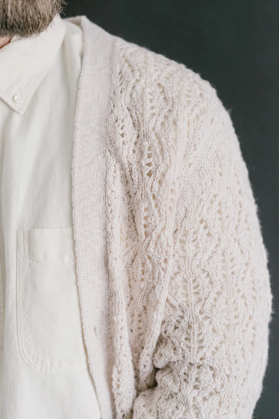 Classic Cardigan Flamme Lace Knit - Ecru - Image 16