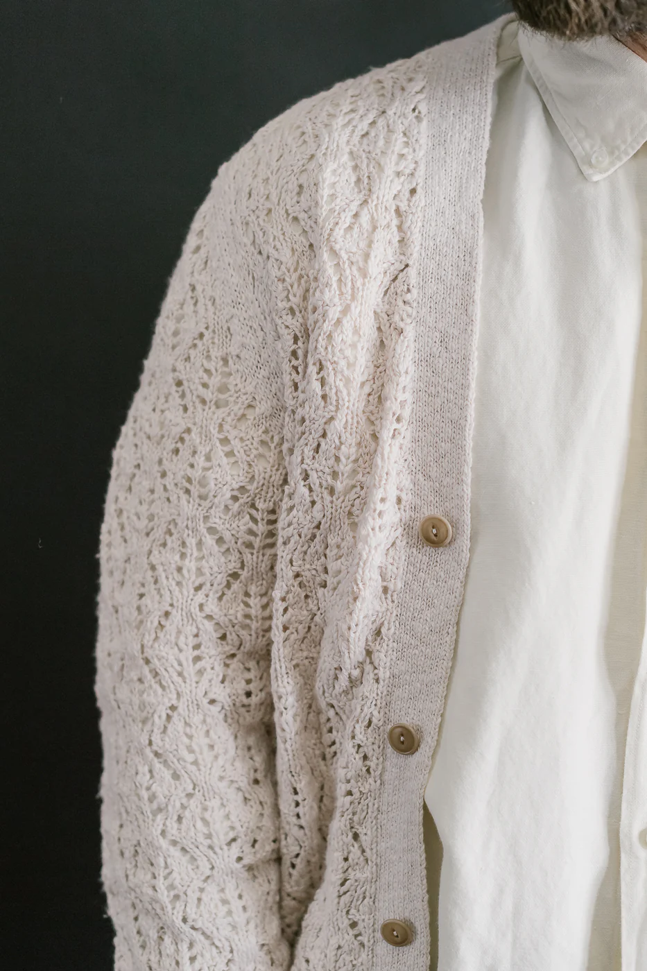 Classic Cardigan Flamme Lace Knit - Ecru - Image 17