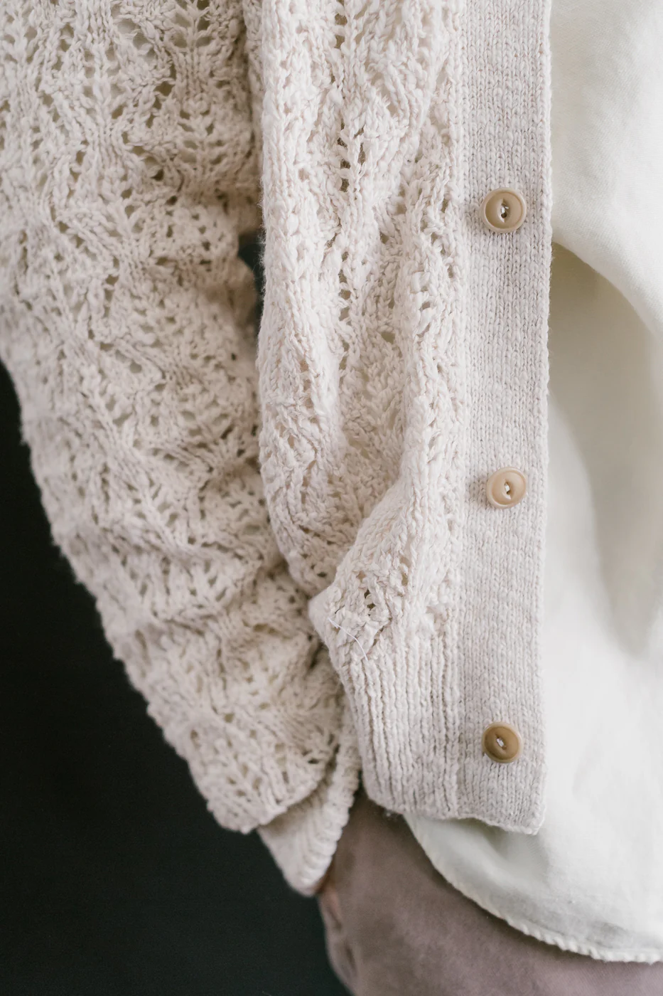 Classic Cardigan Flamme Lace Knit - Ecru - Image 18