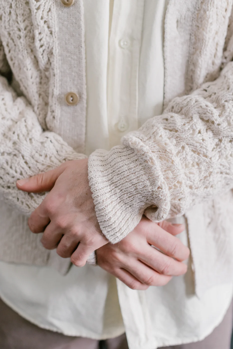 Classic Cardigan Flamme Lace Knit - Ecru - Image 19