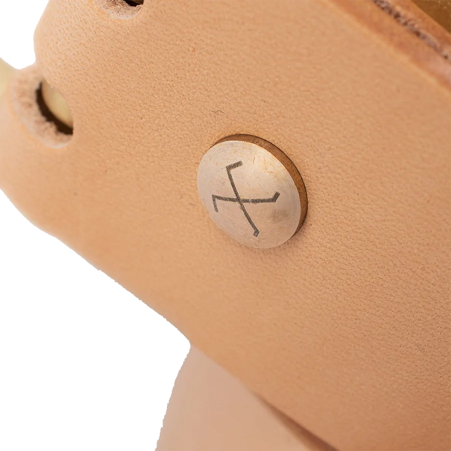 Double Prong Brass Garrison Buckle Leather Belt - Natural - Image 4