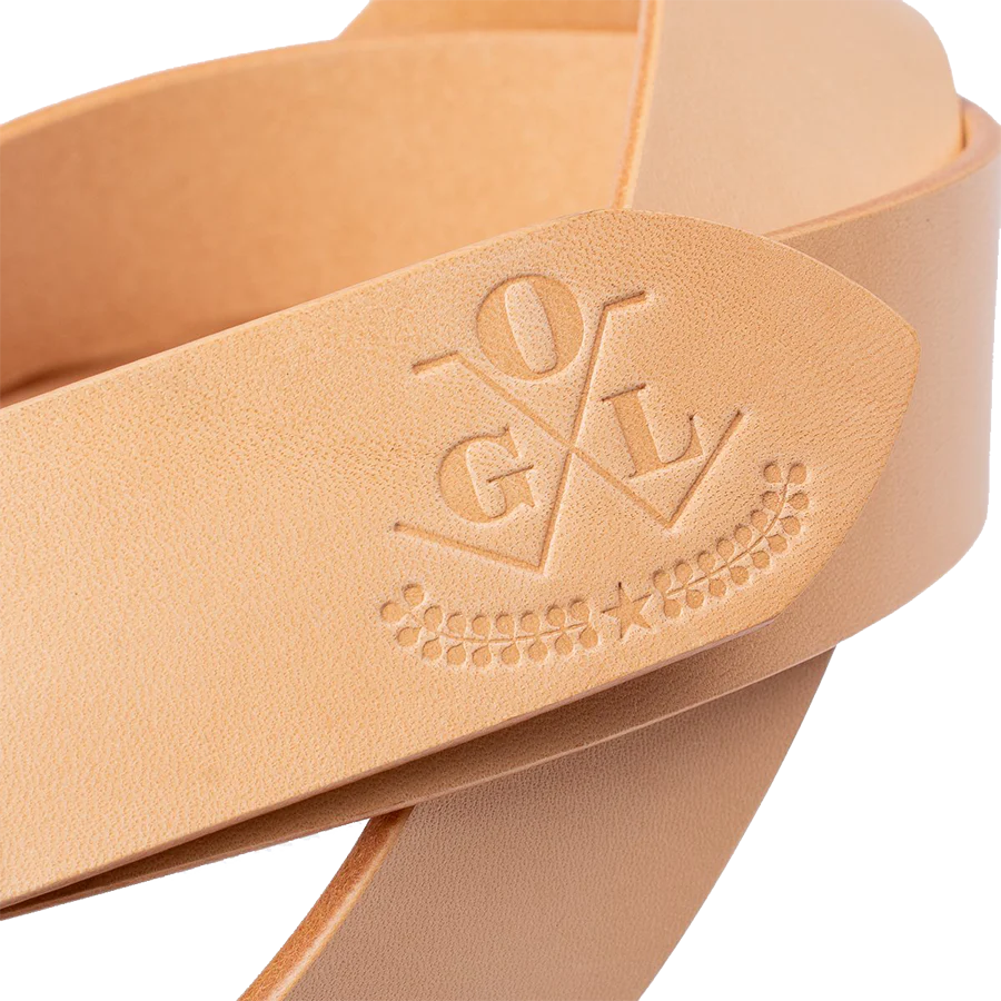 Double Prong Brass Garrison Buckle Leather Belt - Natural - Image 6