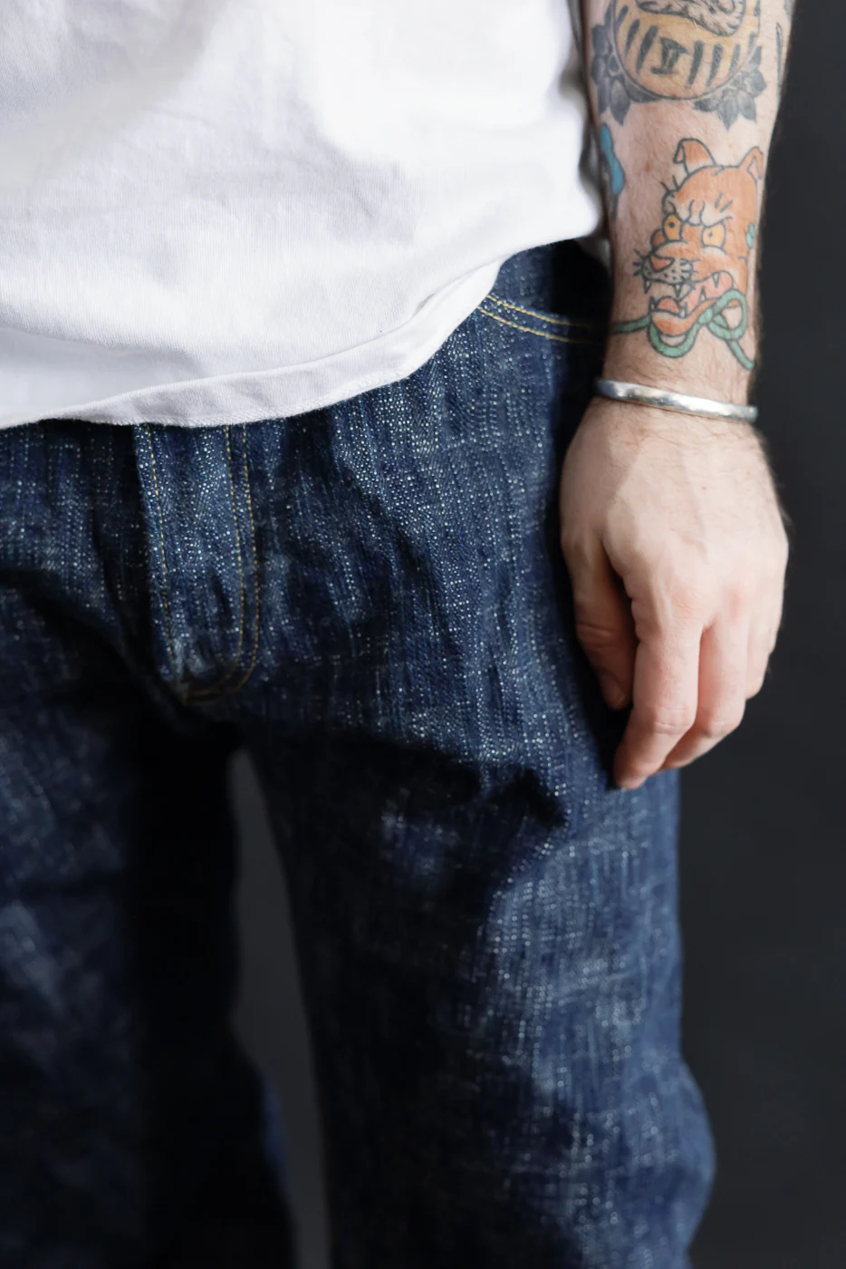 15oz Skein Dyed Slubby Green Indigo Selvedge Jeans - Slim Straight Fit - Image 16