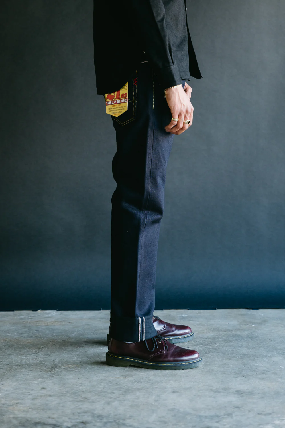 IH-777S-21ib - 21oz Selvedge Denim Slim Tapered Cut Jeans - Indigo/Black - Image 10