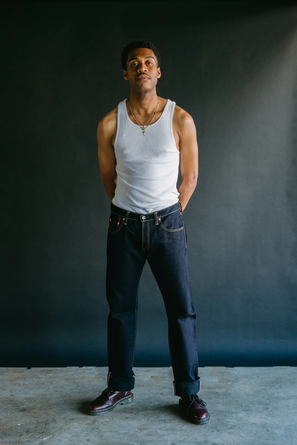 IH-777S-21ib - 21oz Selvedge Denim Slim Tapered Cut Jeans - Indigo/Black - Image 16