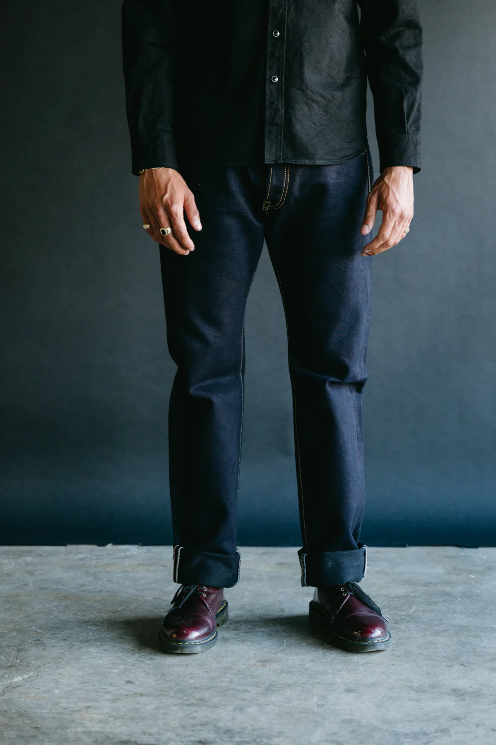 IH-777S-21ib - 21oz Selvedge Denim Slim Tapered Cut Jeans - Indigo/Black - Image 8