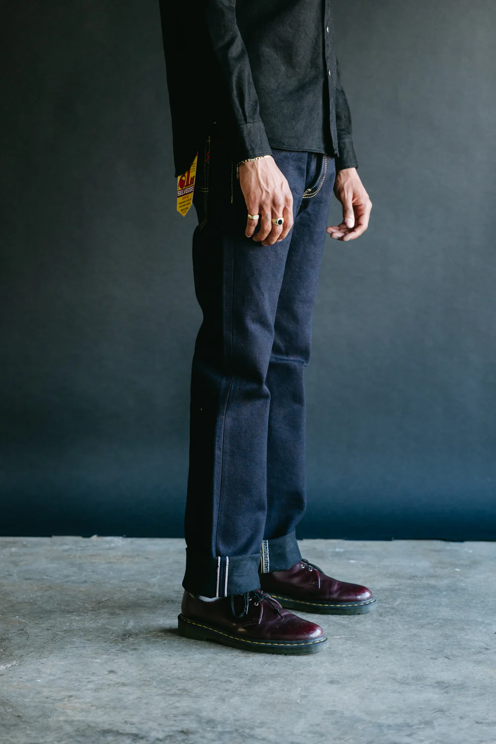 IH-777S-21ib - 21oz Selvedge Denim Slim Tapered Cut Jeans - Indigo/Black - Image 9