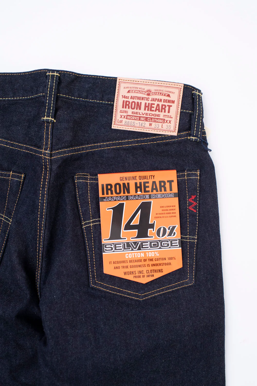 IH-888S-142 - 14oz Selvedge Denim Medium/High Rise Tapered Cut Jeans - Indigo - Image 3