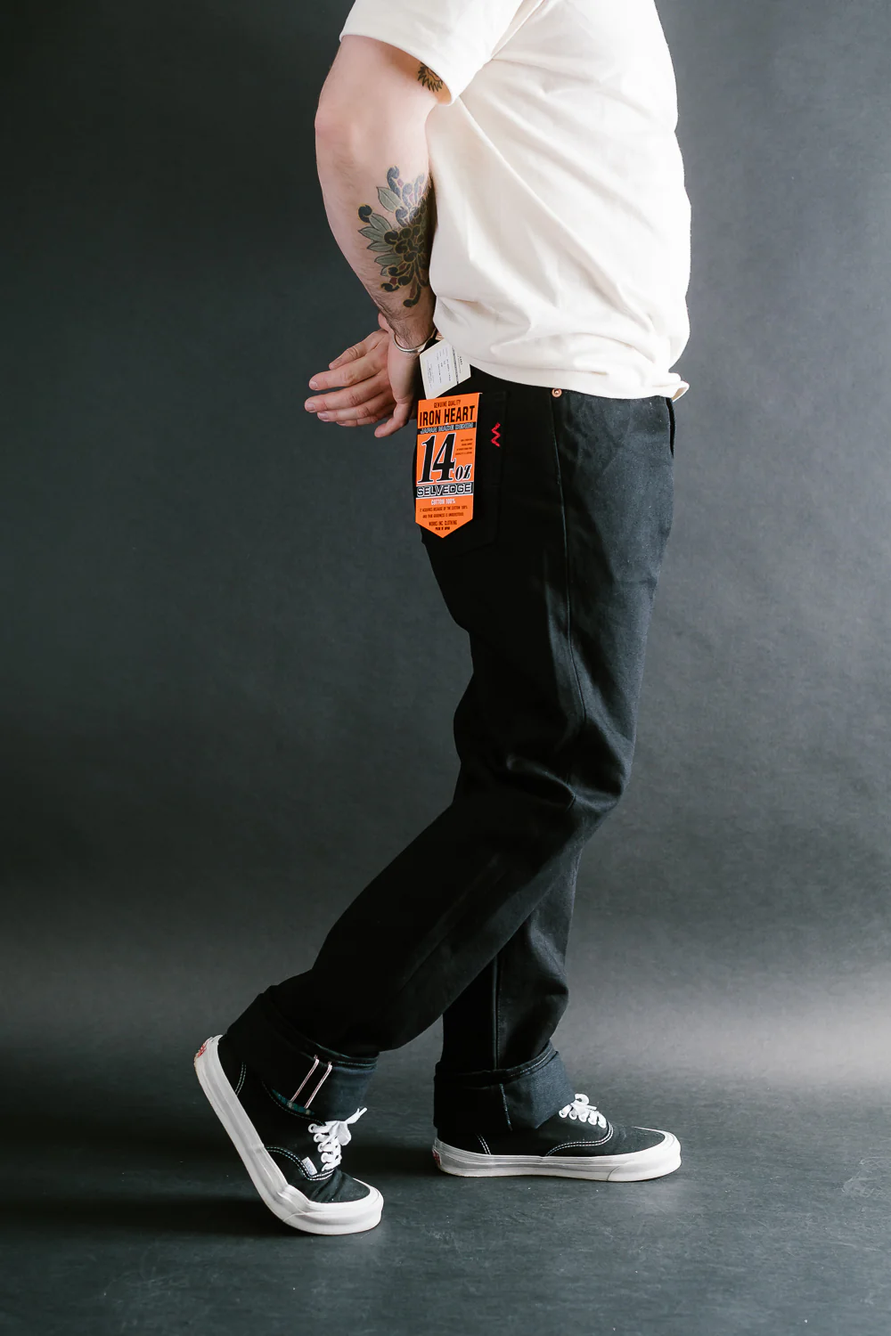 IH-888S-142bb - 14oz Selvedge Denim Medium/High Rise Tapered Jeans - Black/Black - Image 13