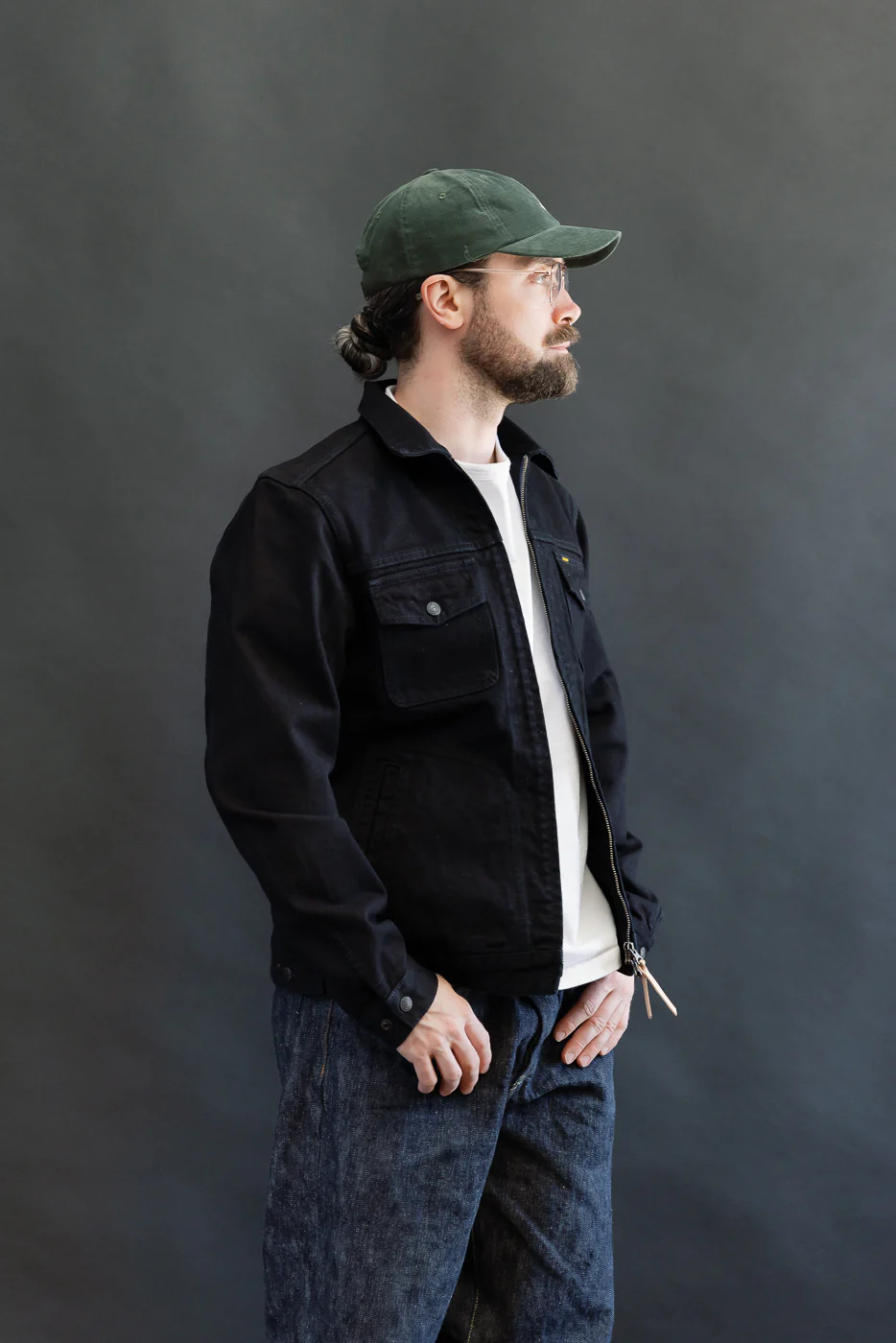 IHJ-123-OD - 14oz Broken Twill Selvedge Denim Work Jacket - Indigo Overdyed Black - Image 12