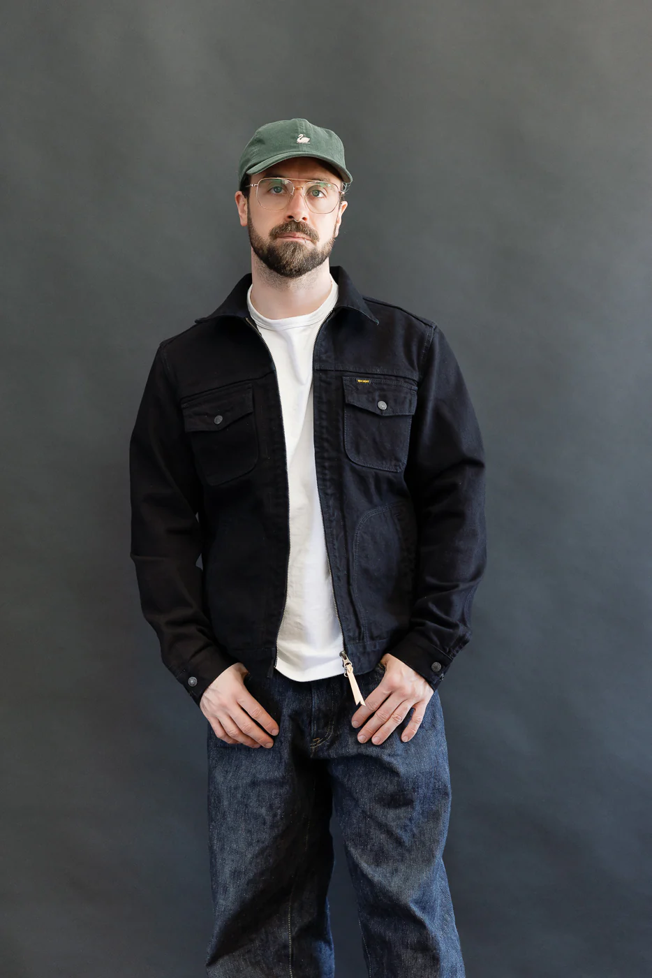 IHJ-123-OD - 14oz Broken Twill Selvedge Denim Work Jacket - Indigo Overdyed Black - Image 17