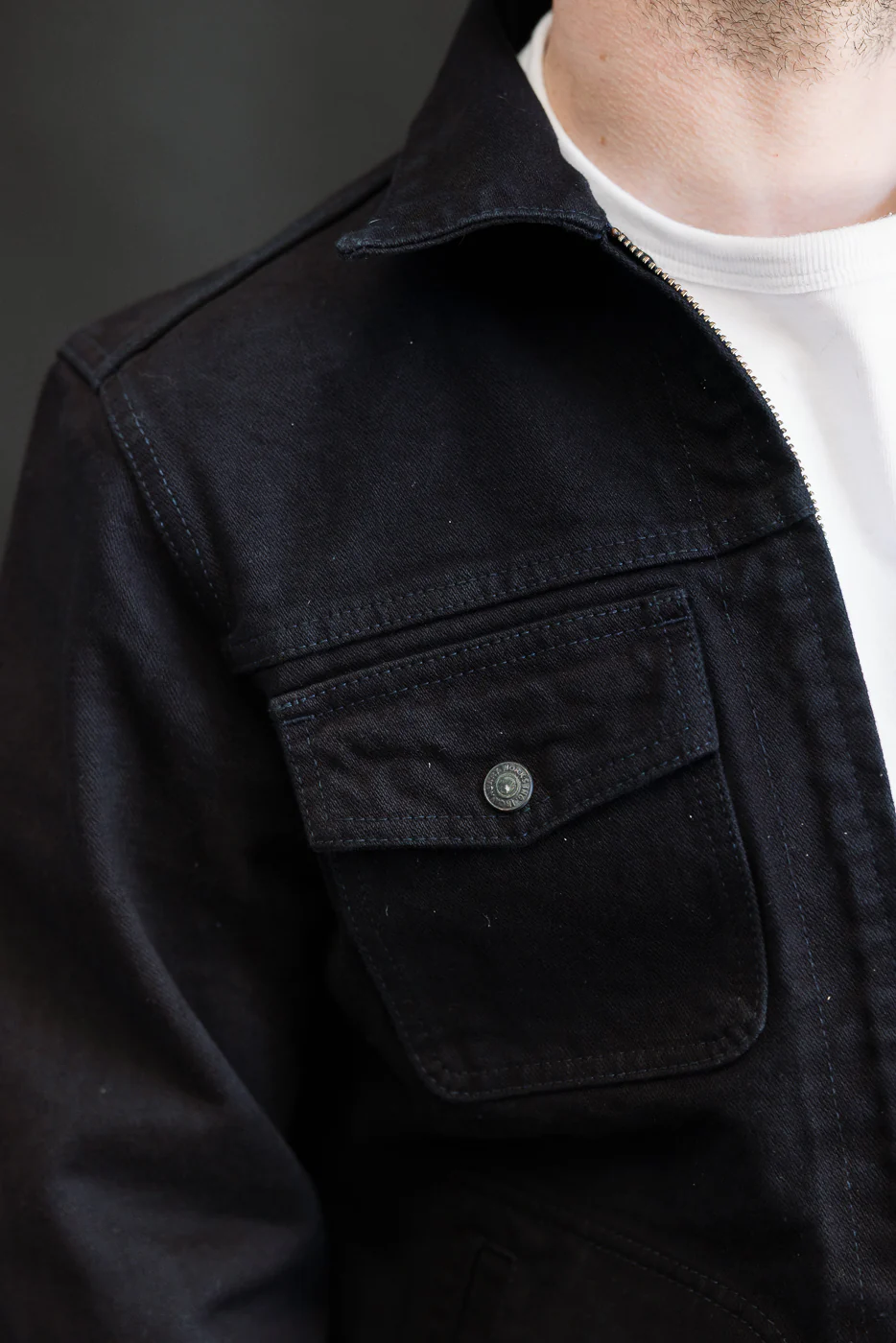IHJ-123-OD - 14oz Broken Twill Selvedge Denim Work Jacket - Indigo Overdyed Black - Image 19