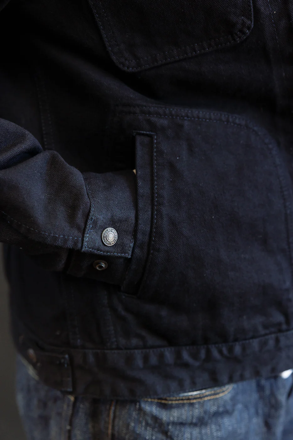 IHJ-123-OD - 14oz Broken Twill Selvedge Denim Work Jacket - Indigo Overdyed Black - Image 23