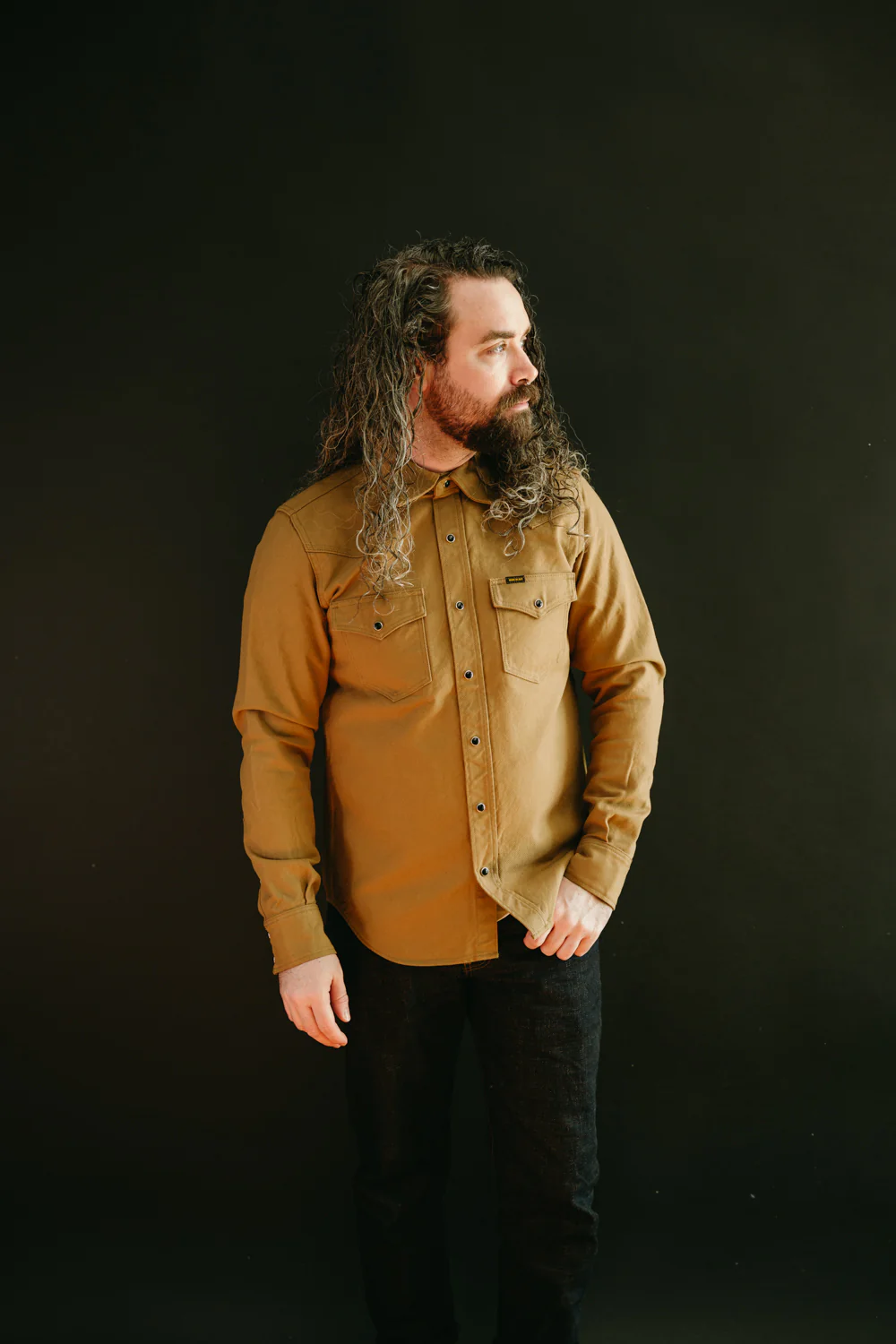 IHSH-235-BRN - 13oz Military Serge Western Shirt - Brown - Image 5