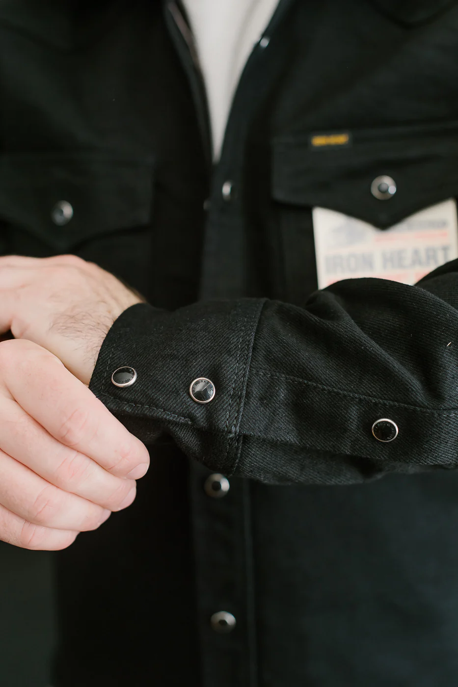 IHSH-295-BB - 14oz Selvedge Denim Western Shirt - Black, Black - Image 16