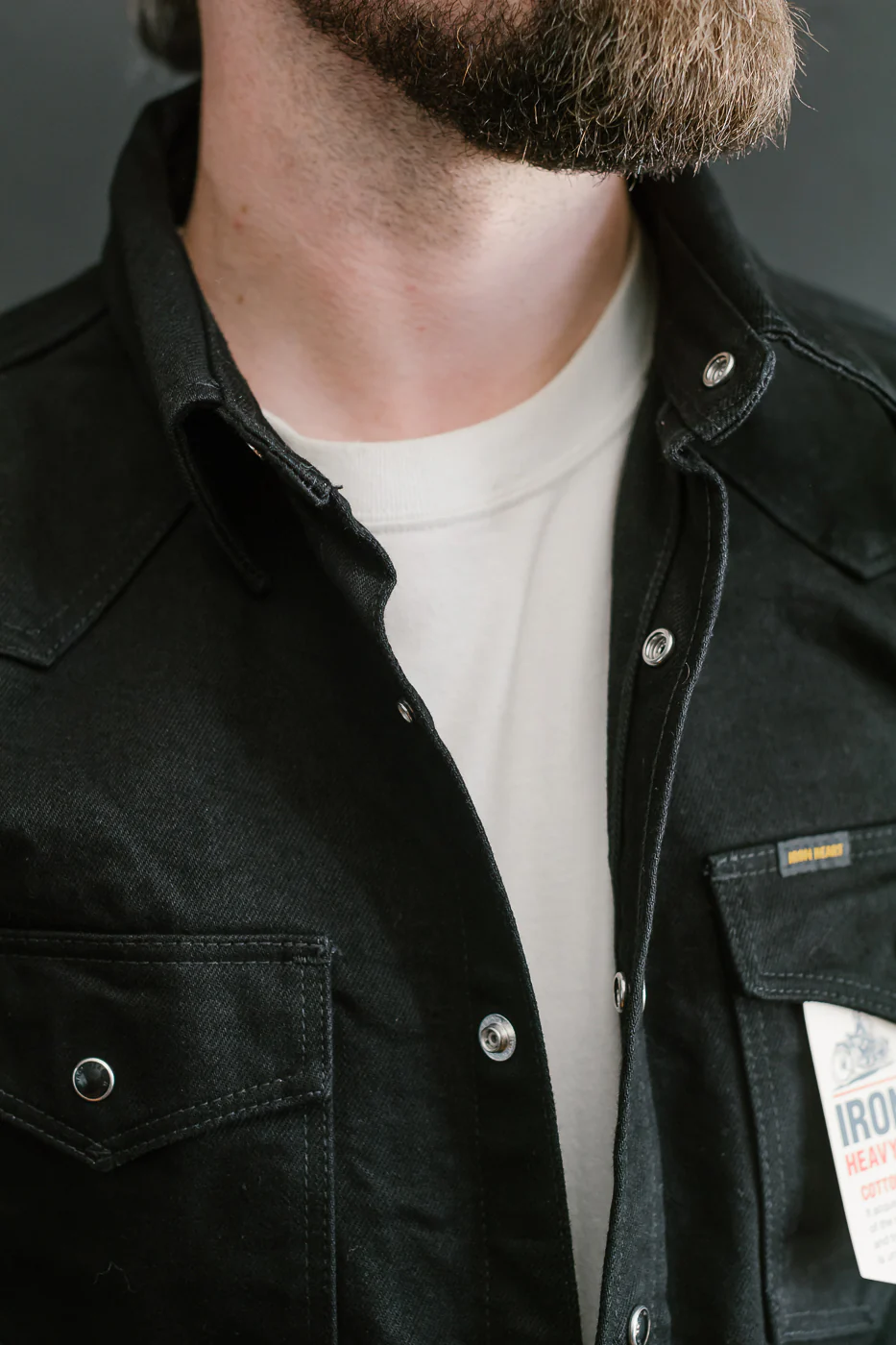 IHSH-295-BB - 14oz Selvedge Denim Western Shirt - Black, Black - Image 18