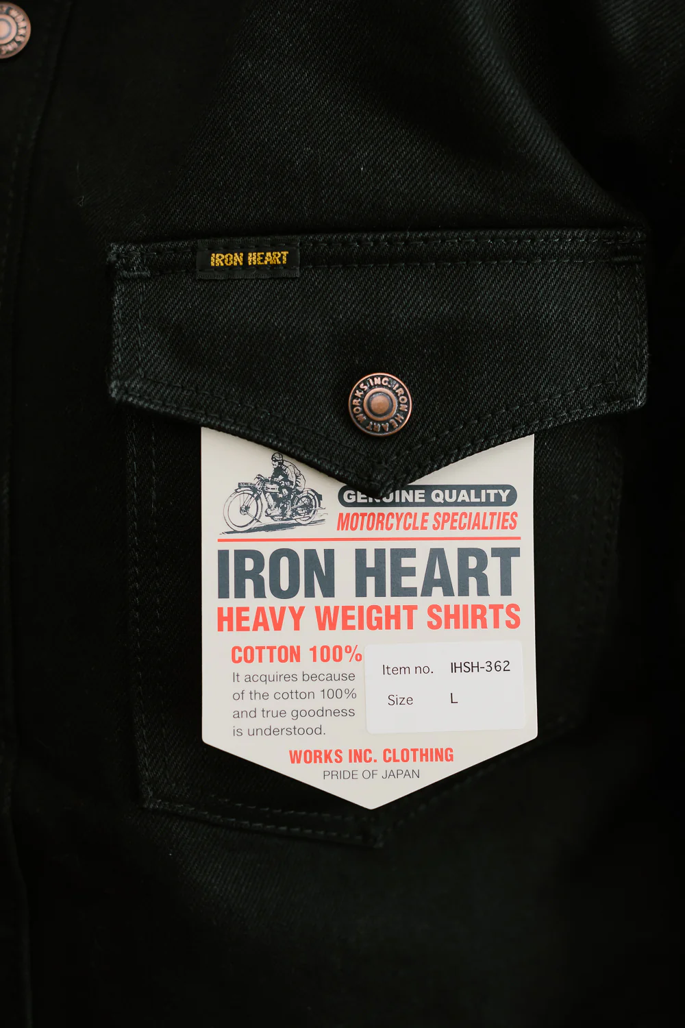 IHSH-362-BLK - 16oz Non-Selvedge Denim CPO Shirt - Superblack (Fades To Grey) - Image 15