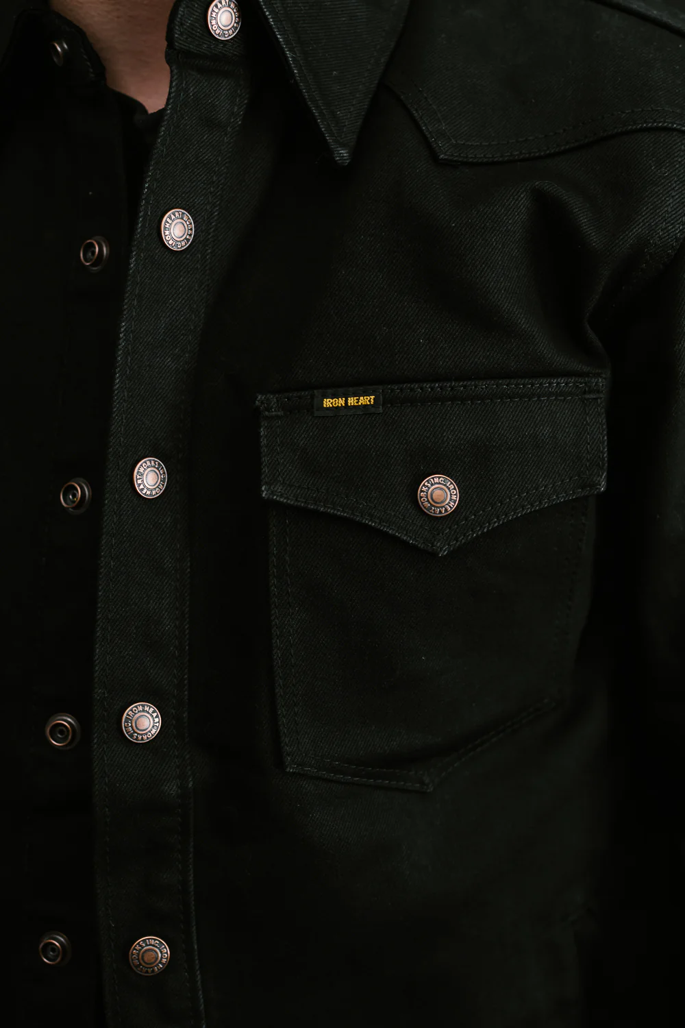 IHSH-362-BLK - 16oz Non-Selvedge Denim CPO Shirt - Superblack (Fades To Grey) - Image 19