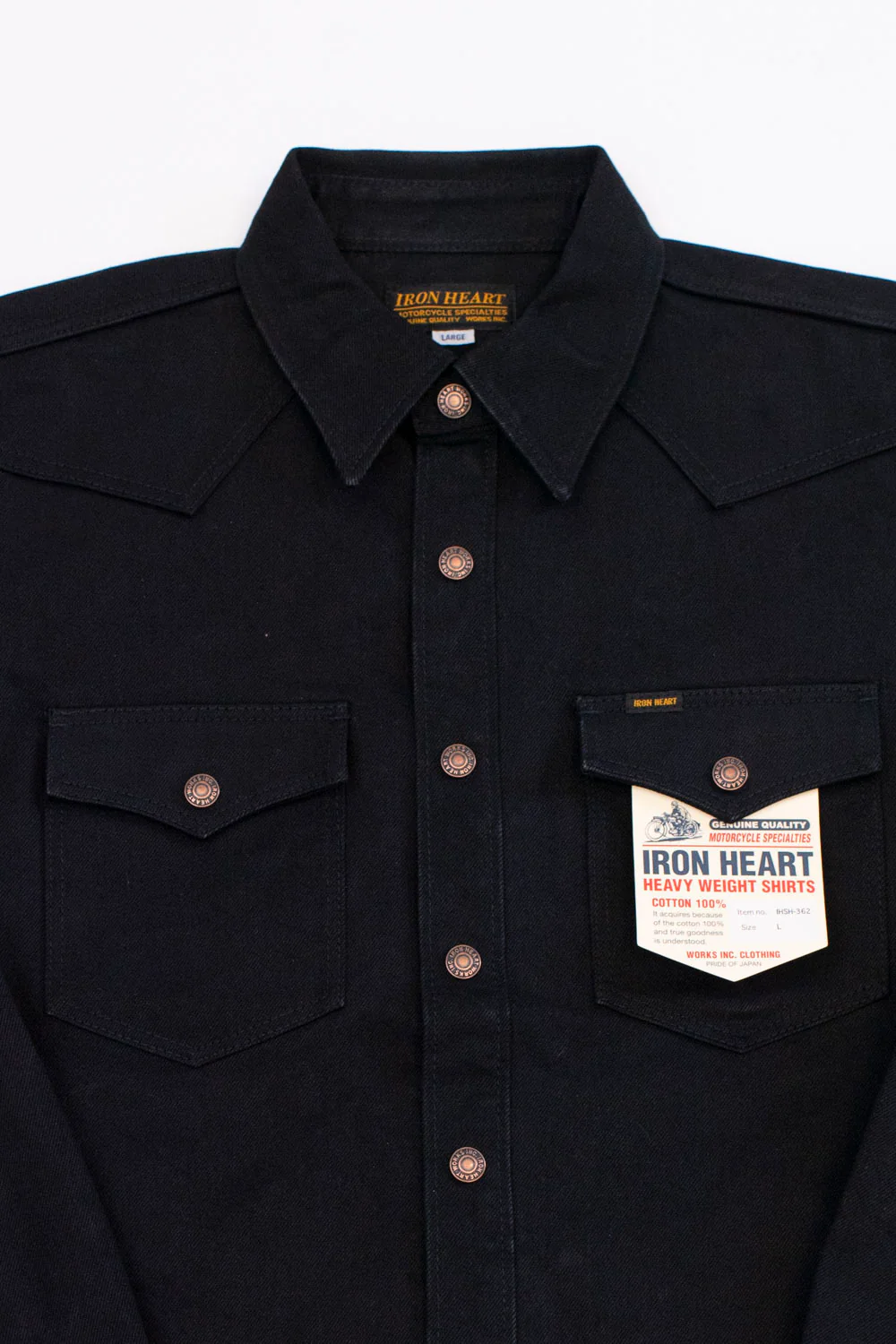 IHSH-362-BLK - 16oz Non-Selvedge Denim CPO Shirt - Superblack (Fades To Grey) - Image 2