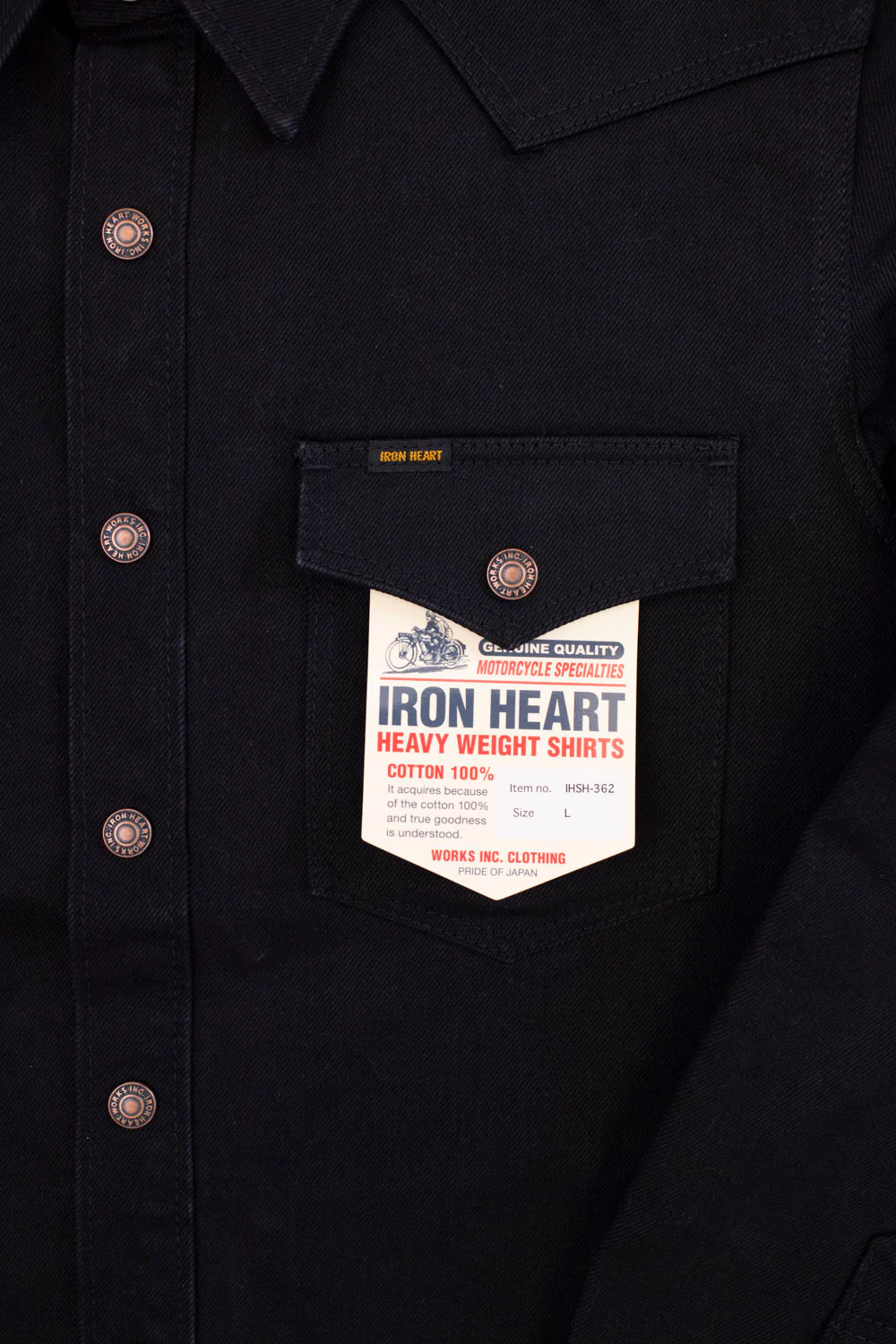 IHSH-362-BLK - 16oz Non-Selvedge Denim CPO Shirt - Superblack (Fades To Grey) - Image 3
