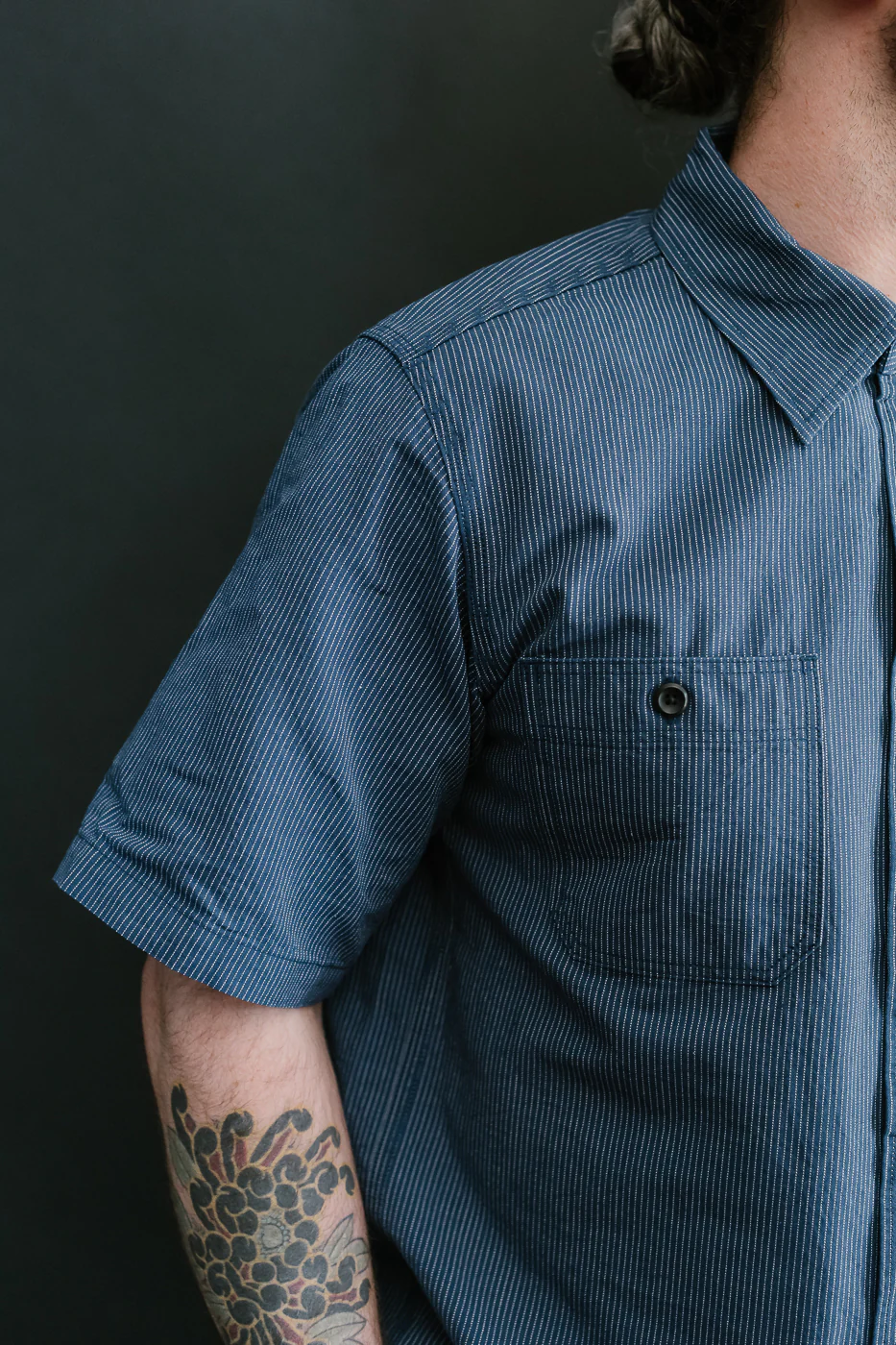 IHSH-420-PIN - 5oz Selvedge OX Cloth Short Sleeve Work Shirt - Pinstripe - Image 19