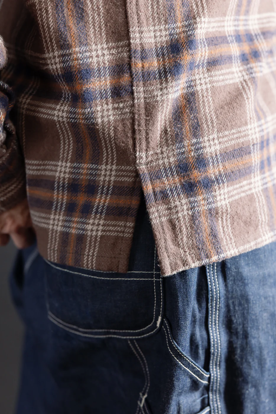 IHSH-430-BRN - Slubby Heavy Flannel Check Work Overshirt - Brown - Image 20