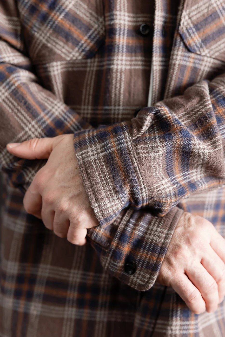 IHSH-430-BRN - Slubby Heavy Flannel Check Work Overshirt - Brown - Image 6