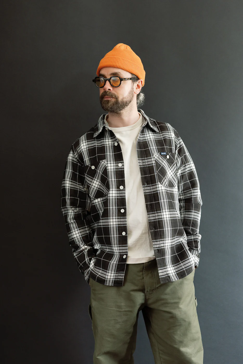 IHSH-441-BLK - 9oz Selvedge Flannel Check Work Shirt - Black - Image 16