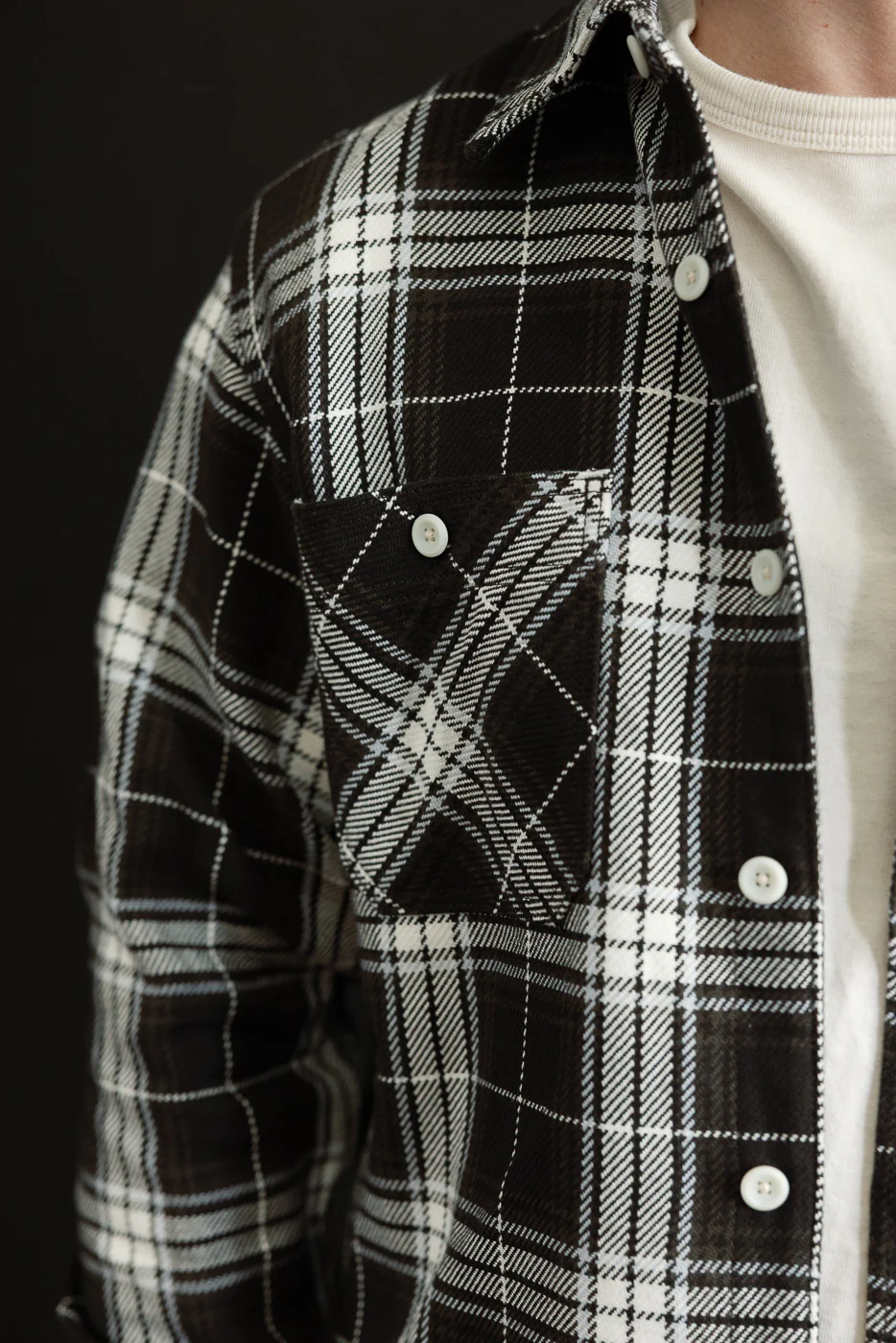 IHSH-441-BLK - 9oz Selvedge Flannel Check Work Shirt - Black - Image 20