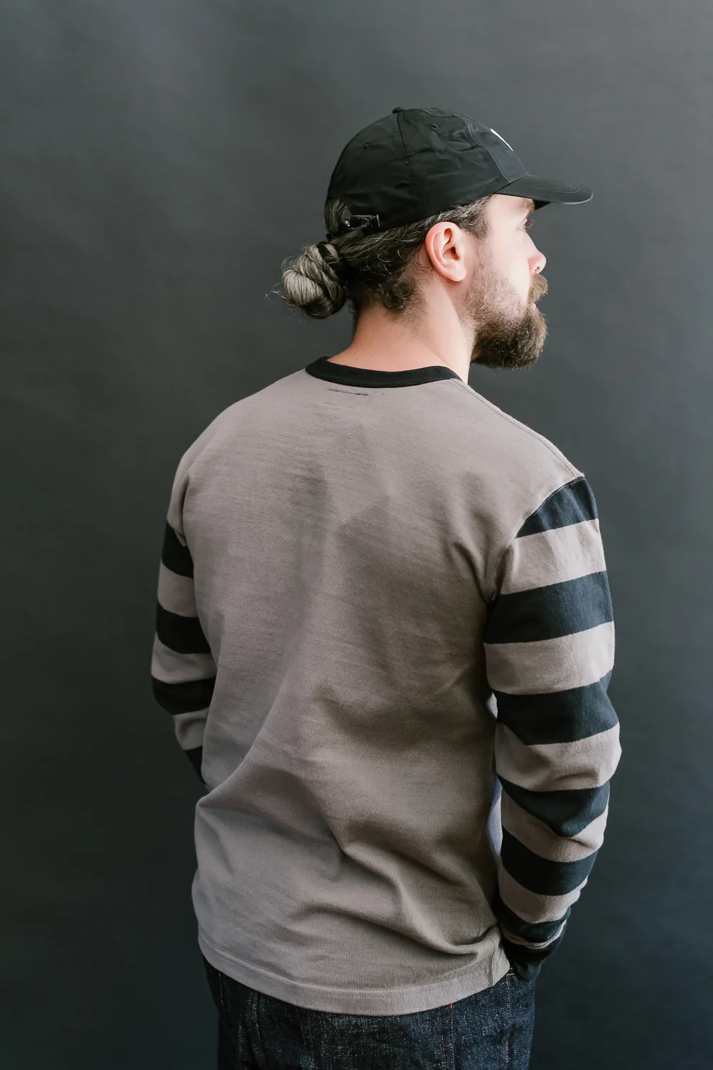 IHTB-12-GRY - 11oz Cotton Knit Long-Sleeved Sweater - Grey Body, Black Stripes - Image 10