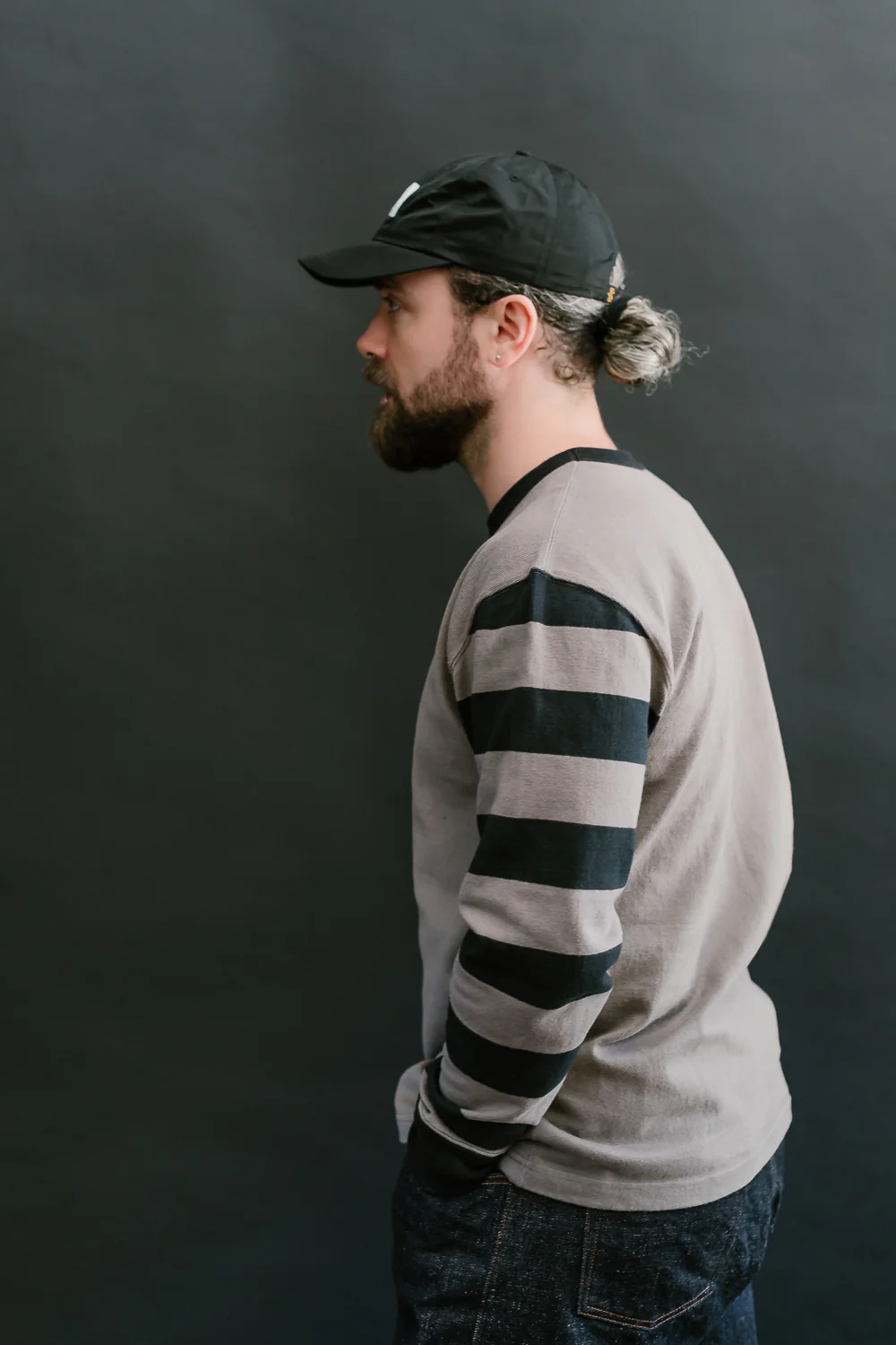 IHTB-12-GRY - 11oz Cotton Knit Long-Sleeved Sweater - Grey Body, Black Stripes - Image 12