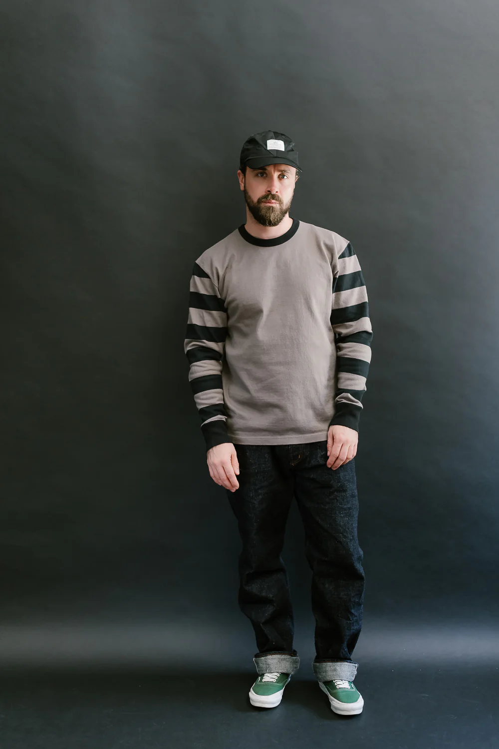 IHTB-12-GRY - 11oz Cotton Knit Long-Sleeved Sweater - Grey Body, Black Stripes - Image 5