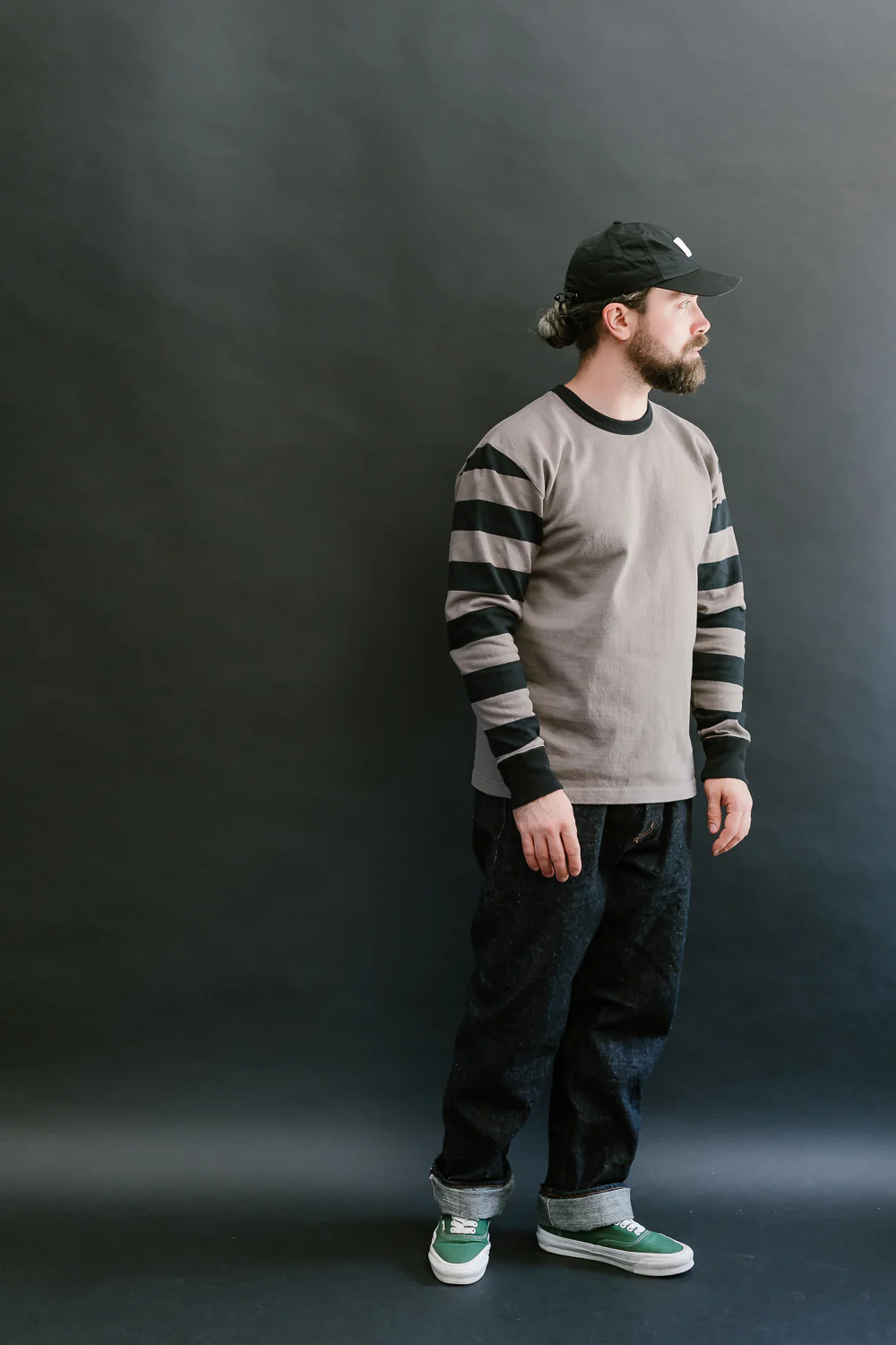 IHTB-12-GRY - 11oz Cotton Knit Long-Sleeved Sweater - Grey Body, Black Stripes - Image 6
