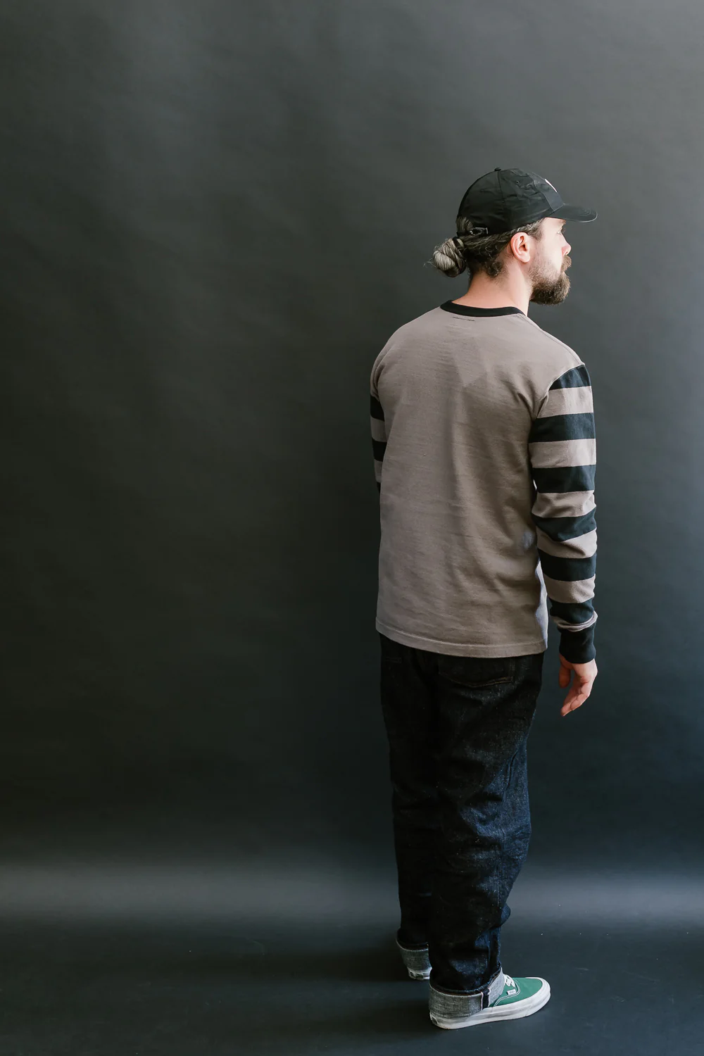 IHTB-12-GRY - 11oz Cotton Knit Long-Sleeved Sweater - Grey Body, Black Stripes - Image 7