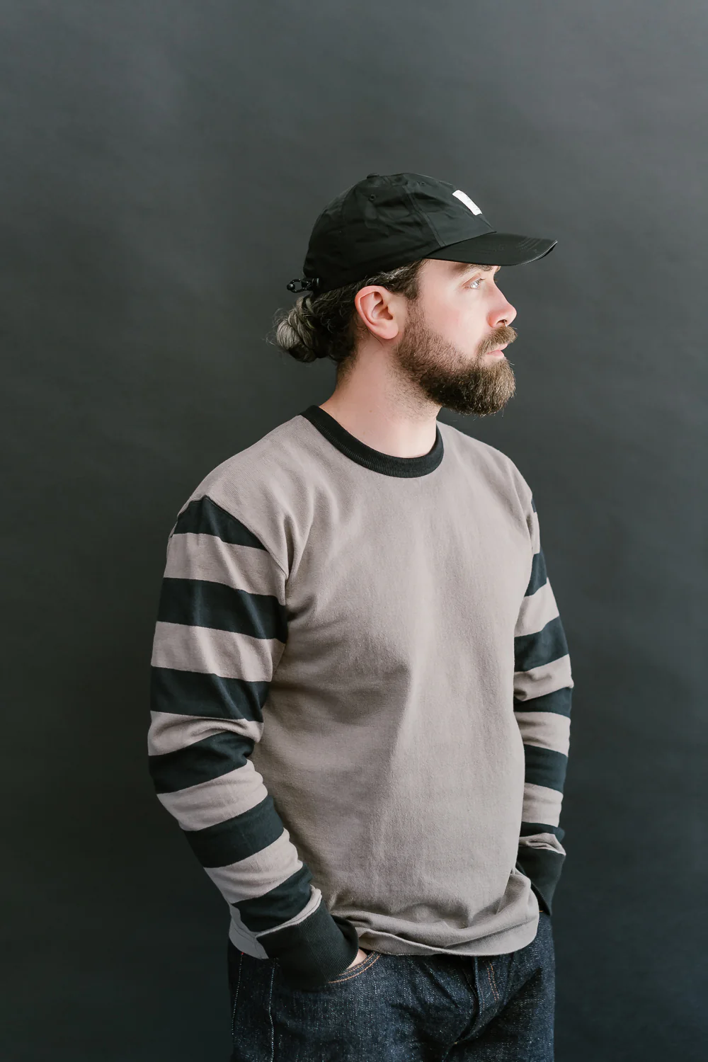 IHTB-12-GRY - 11oz Cotton Knit Long-Sleeved Sweater - Grey Body, Black Stripes - Image 9
