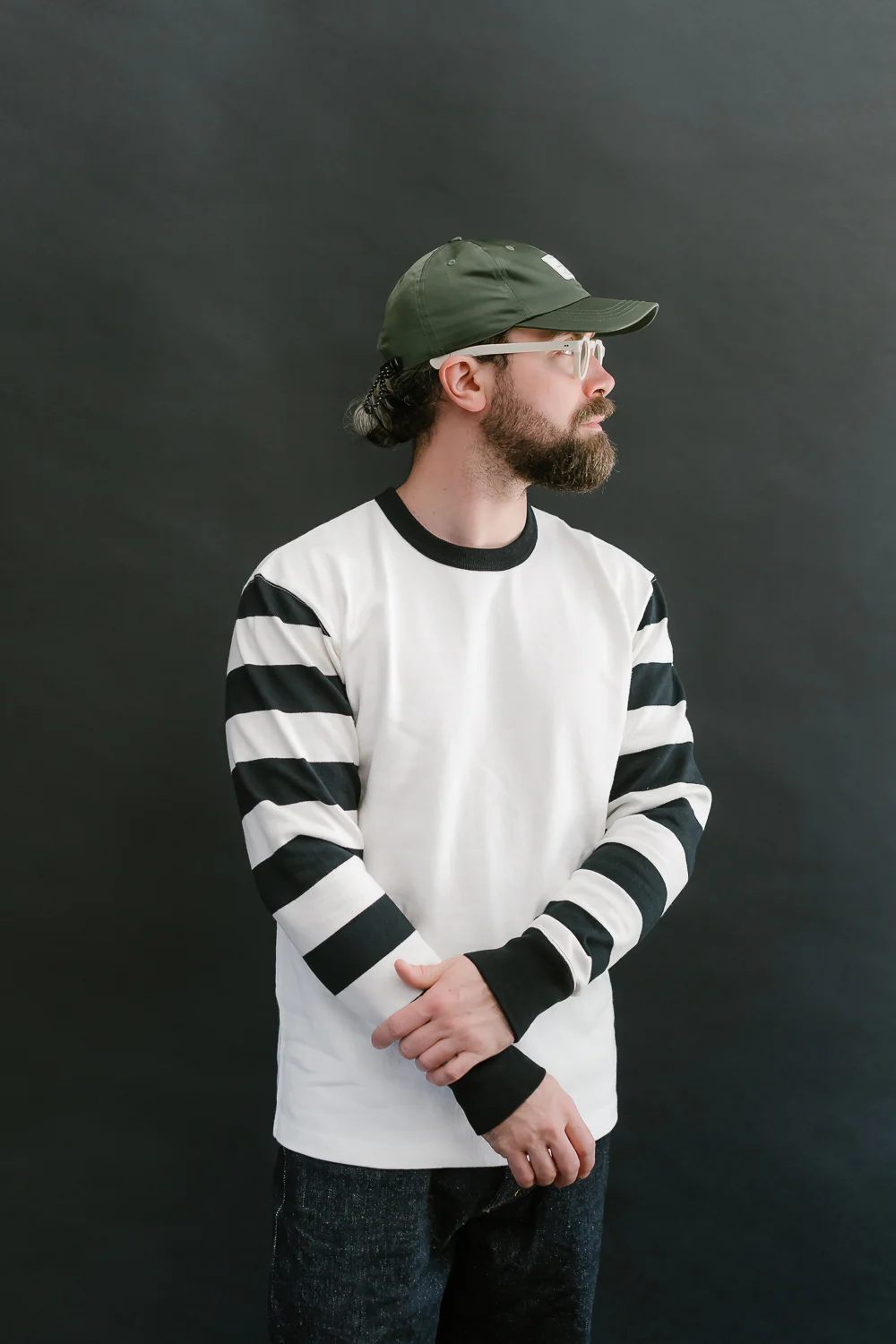 IHTB-12-WHT - 11oz Cotton Knit Long-Sleeved Sweater - White Body, Black Stripes - Image 10