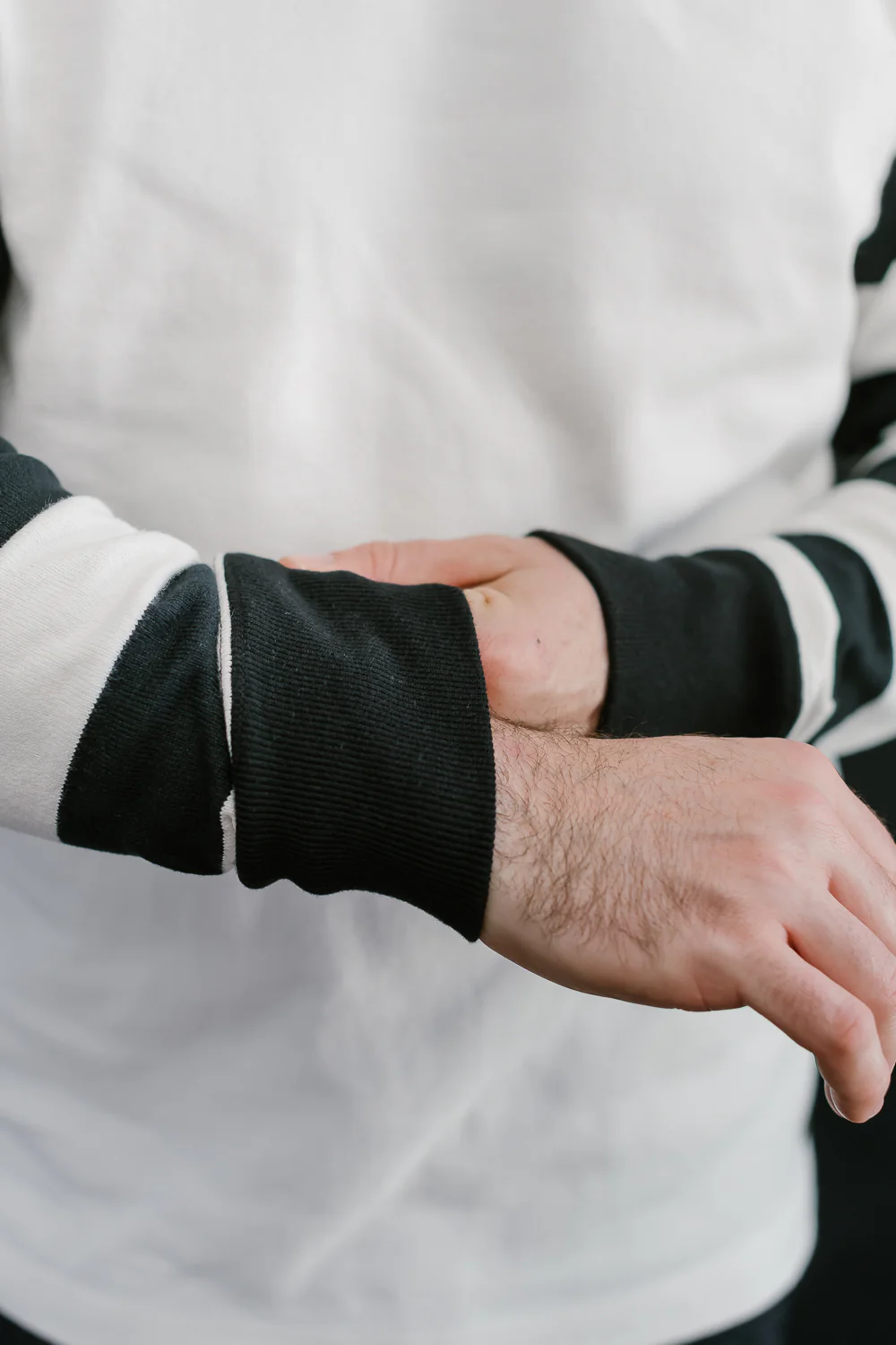 IHTB-12-WHT - 11oz Cotton Knit Long-Sleeved Sweater - White Body, Black Stripes - Image 5