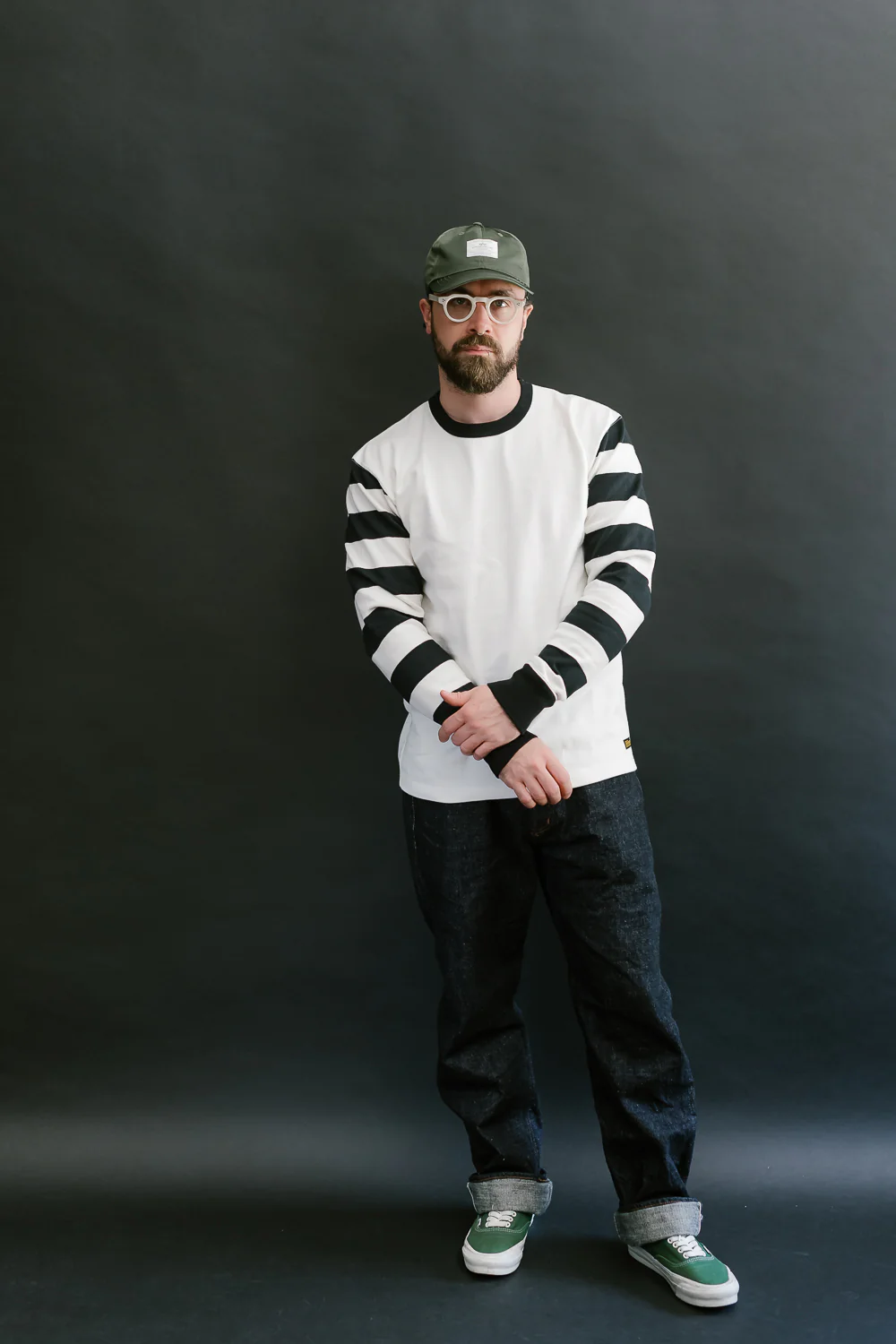 IHTB-12-WHT - 11oz Cotton Knit Long-Sleeved Sweater - White Body, Black Stripes - Image 6
