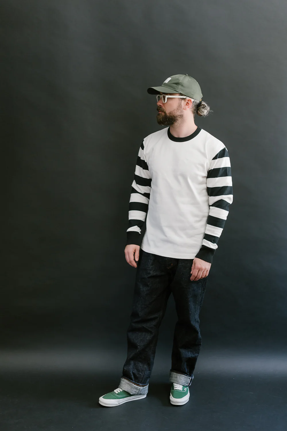 IHTB-12-WHT - 11oz Cotton Knit Long-Sleeved Sweater - White Body, Black Stripes - Image 7