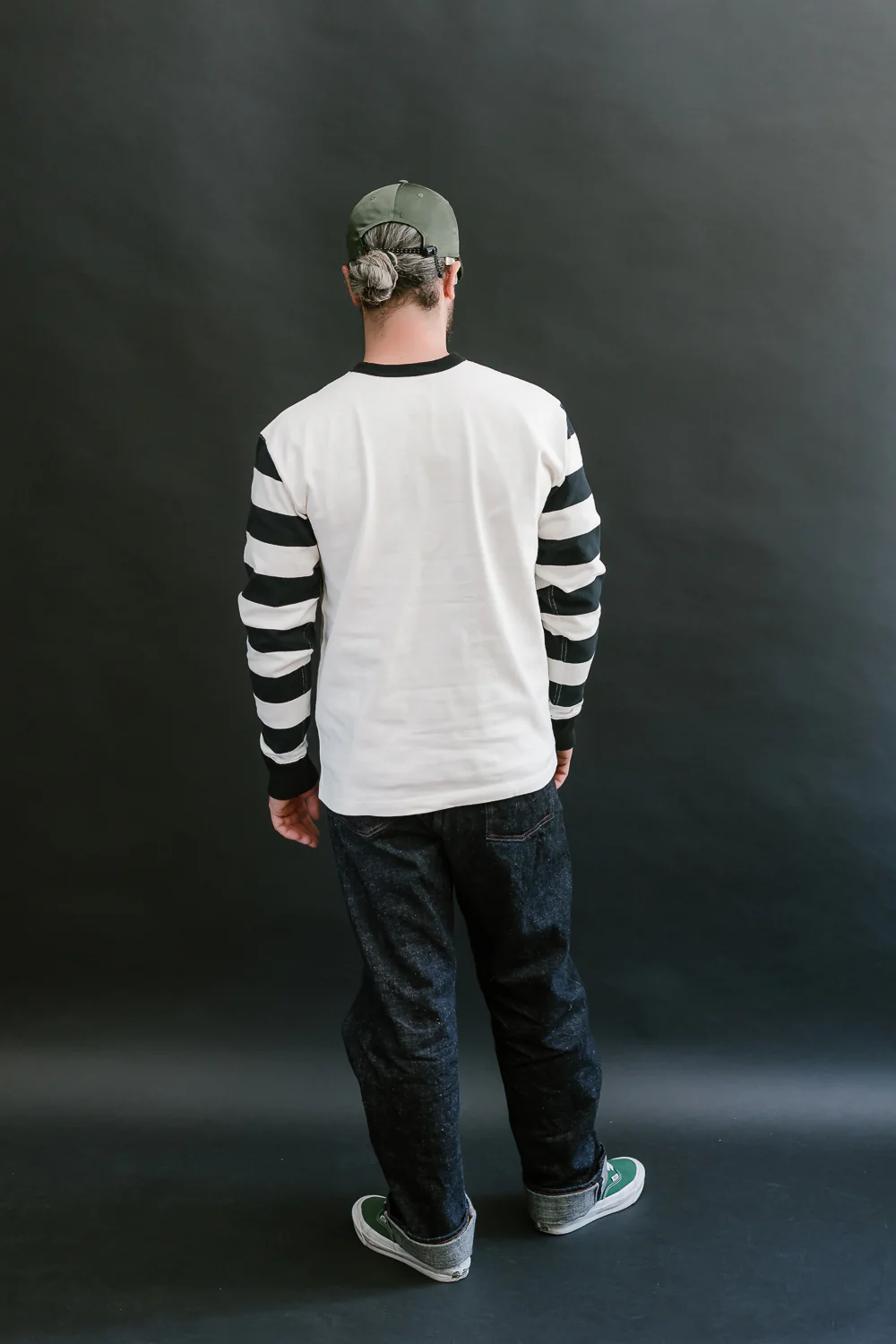 IHTB-12-WHT - 11oz Cotton Knit Long-Sleeved Sweater - White Body, Black Stripes - Image 8