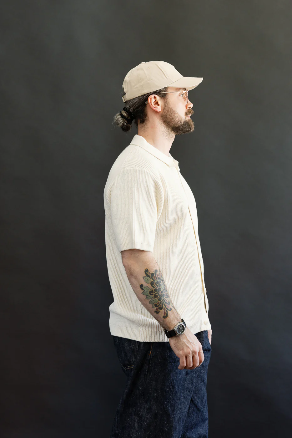 KNITSHIRT03.02 - Ribbed Cotton Knit Short Sleeve Shirt - Nature - Image 12