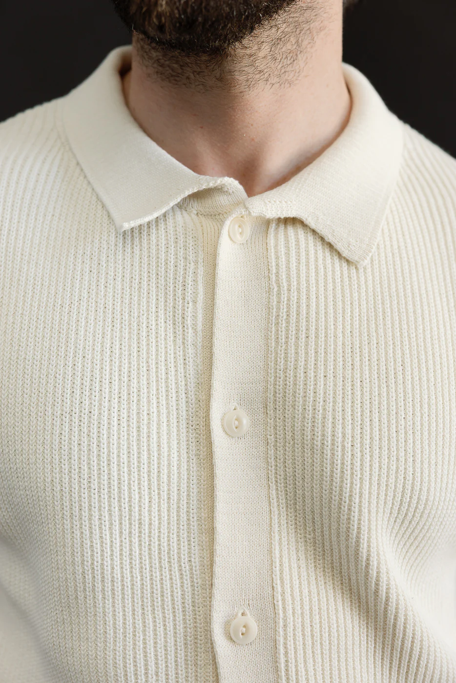 KNITSHIRT03.02 - Ribbed Cotton Knit Short Sleeve Shirt - Nature - Image 18