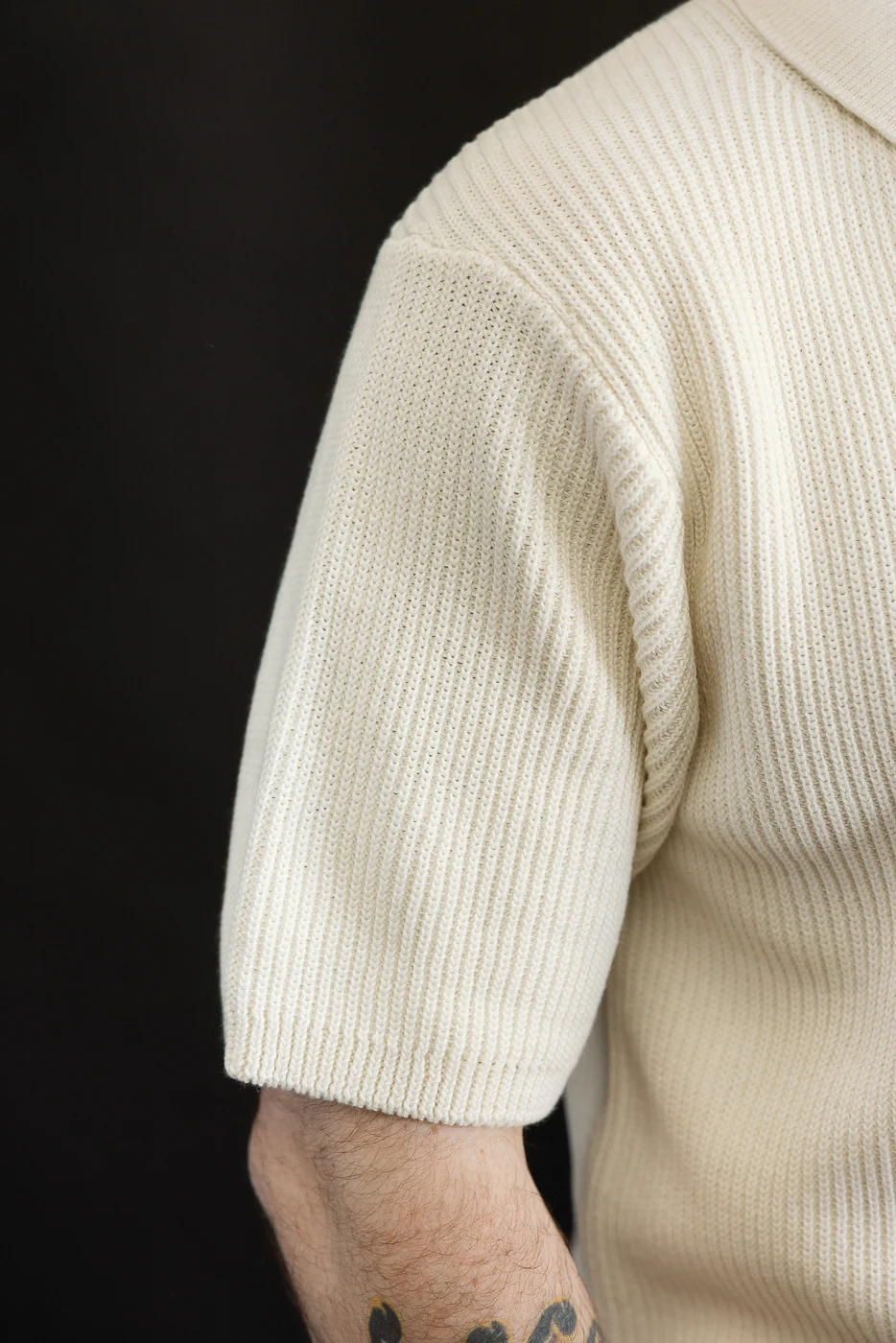 KNITSHIRT03.02 - Ribbed Cotton Knit Short Sleeve Shirt - Nature - Image 19
