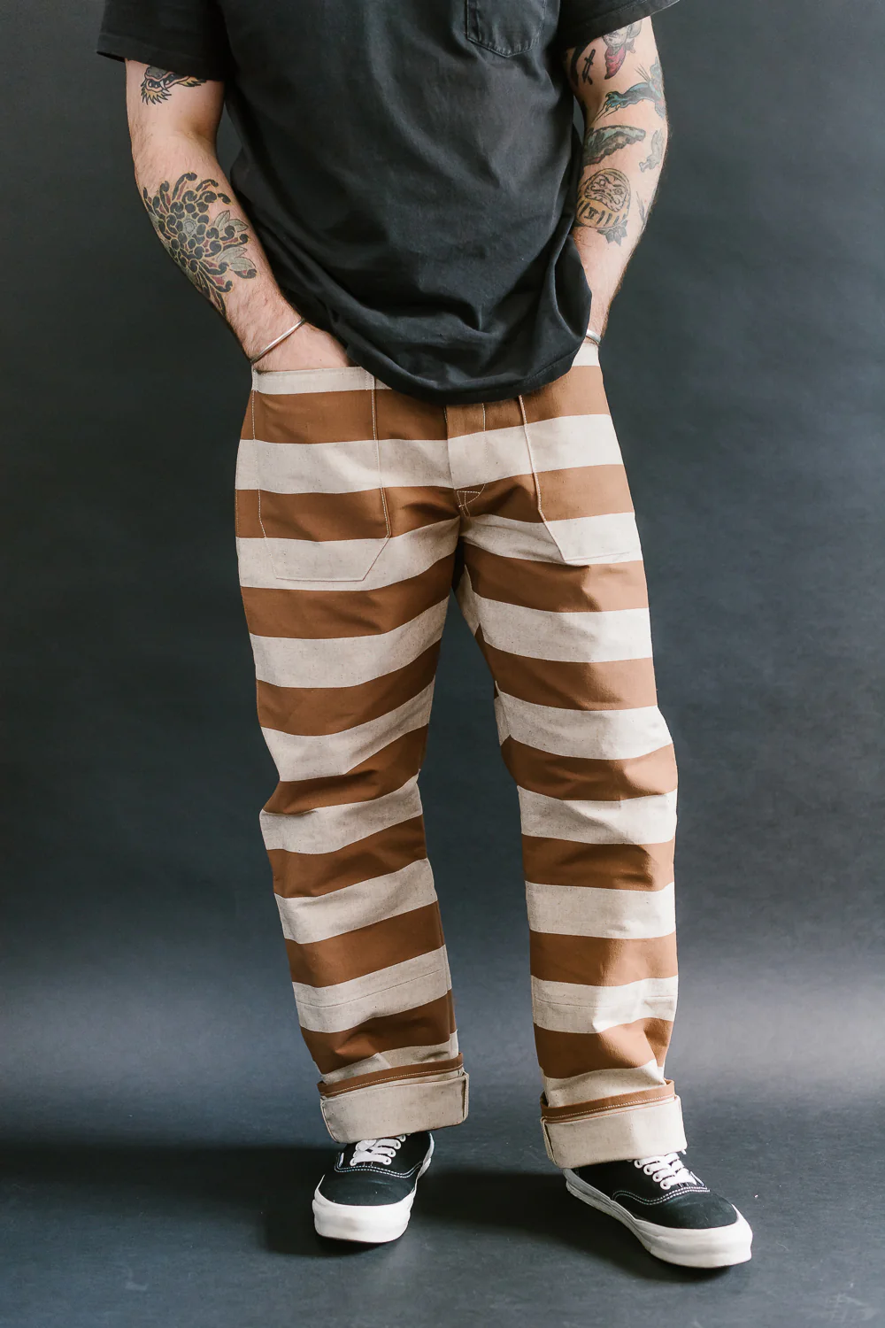 Lot 1230 - Striped Prisoner Pants - Brown - Image 16