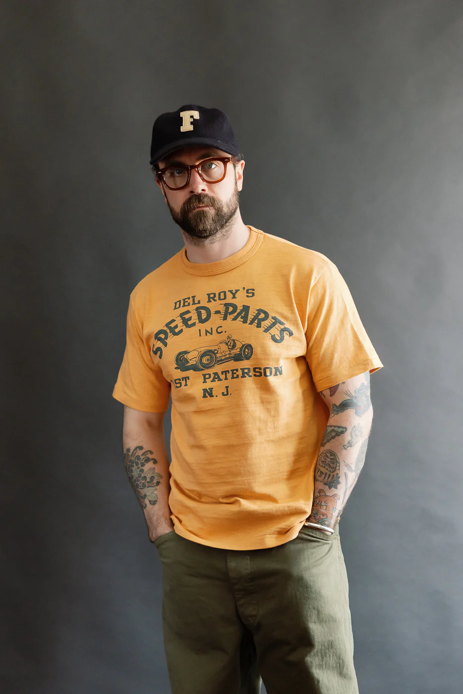 Lot 4601 - Slubby Cotton T-Shirt "Speed Parts" - Orange - Image 12