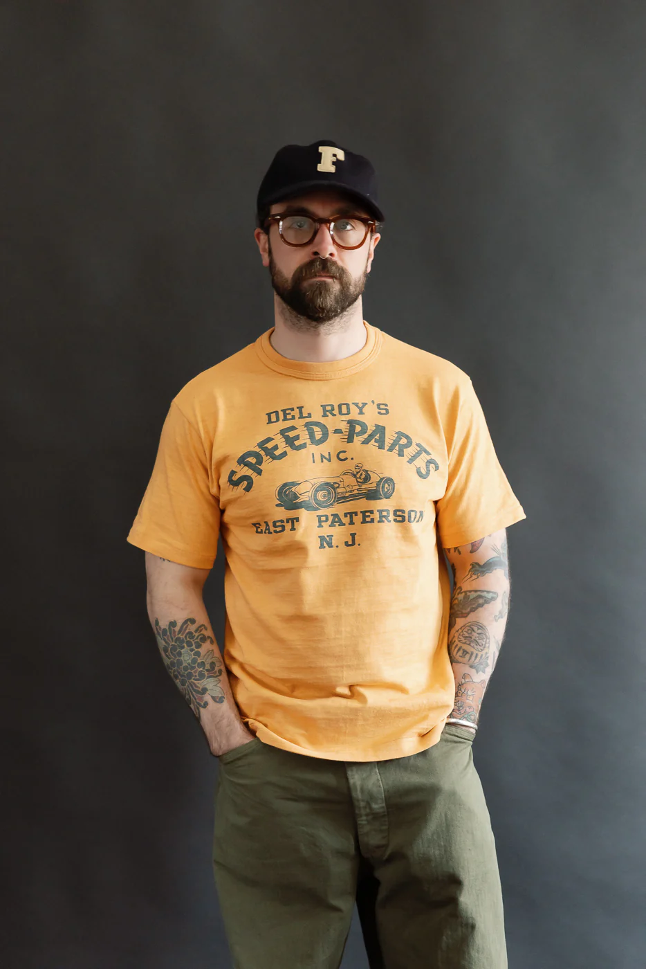 Lot 4601 - Slubby Cotton T-Shirt "Speed Parts" - Orange - Image 8