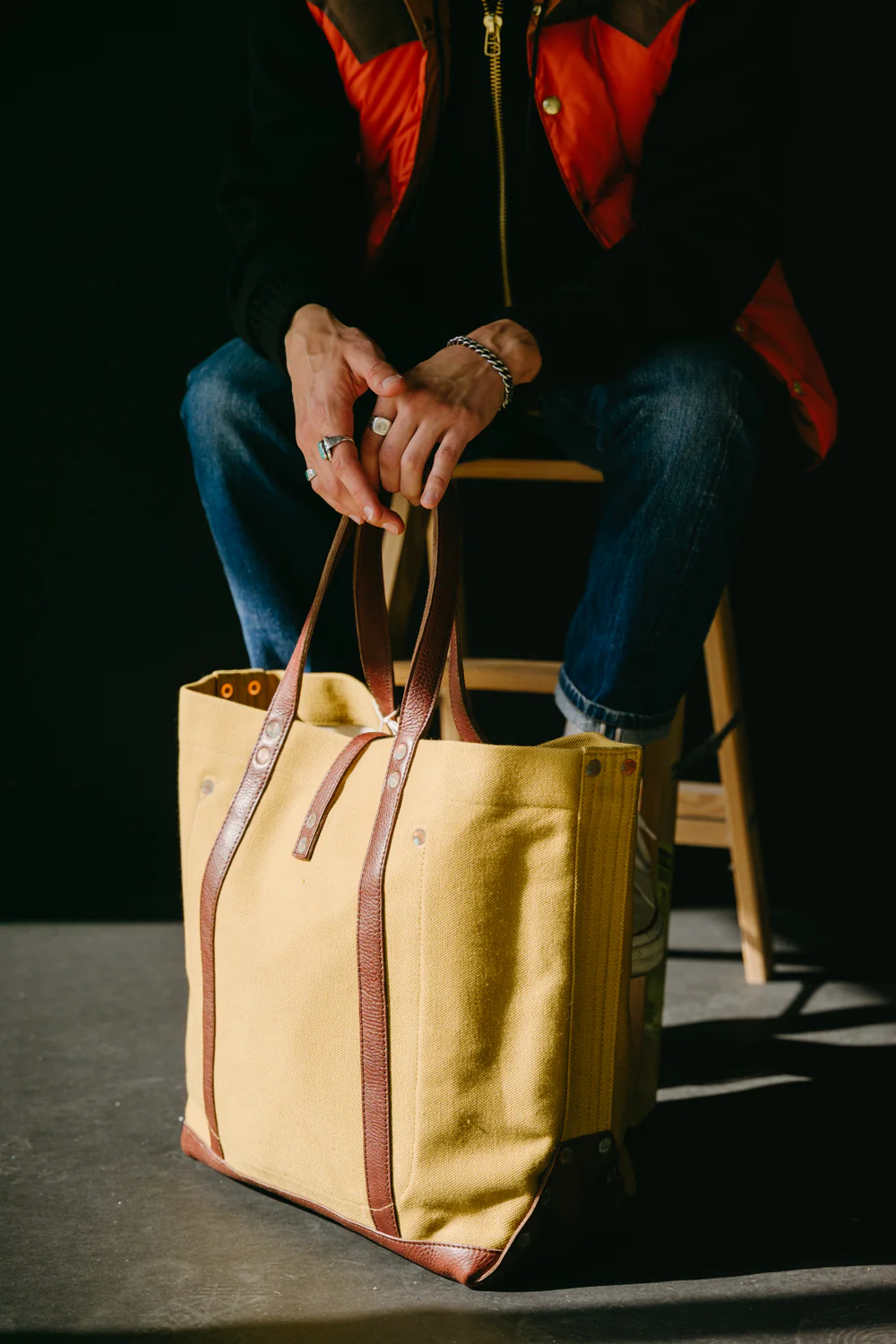 Lot 5220 - Leather and Canvas Tote Bag - Dark Beige - Image 6