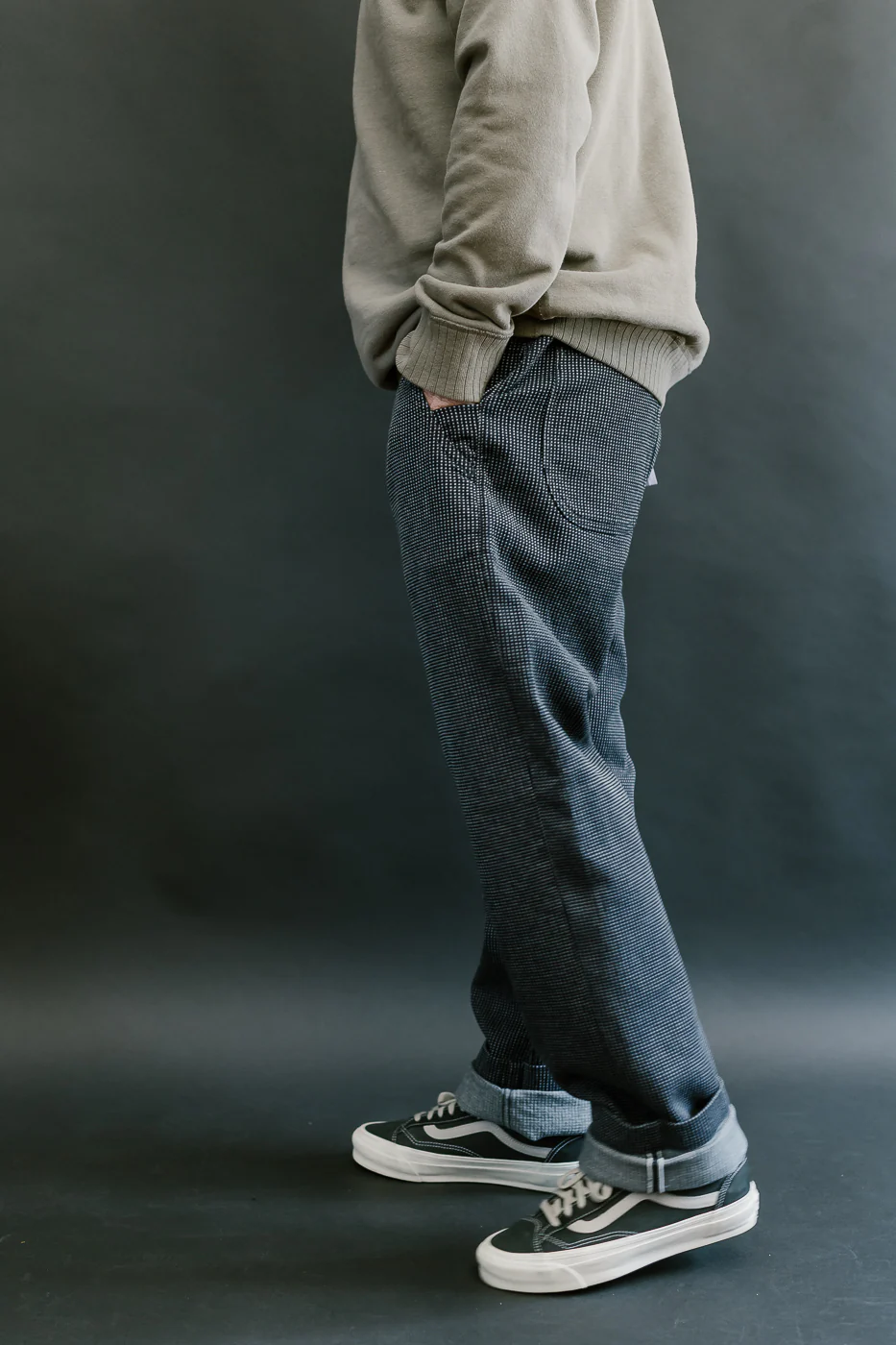 LP-1180-2 - Stitch Stripe Sashiko Comfortable Trousers - Indigo x Thin Stripe - Image 15